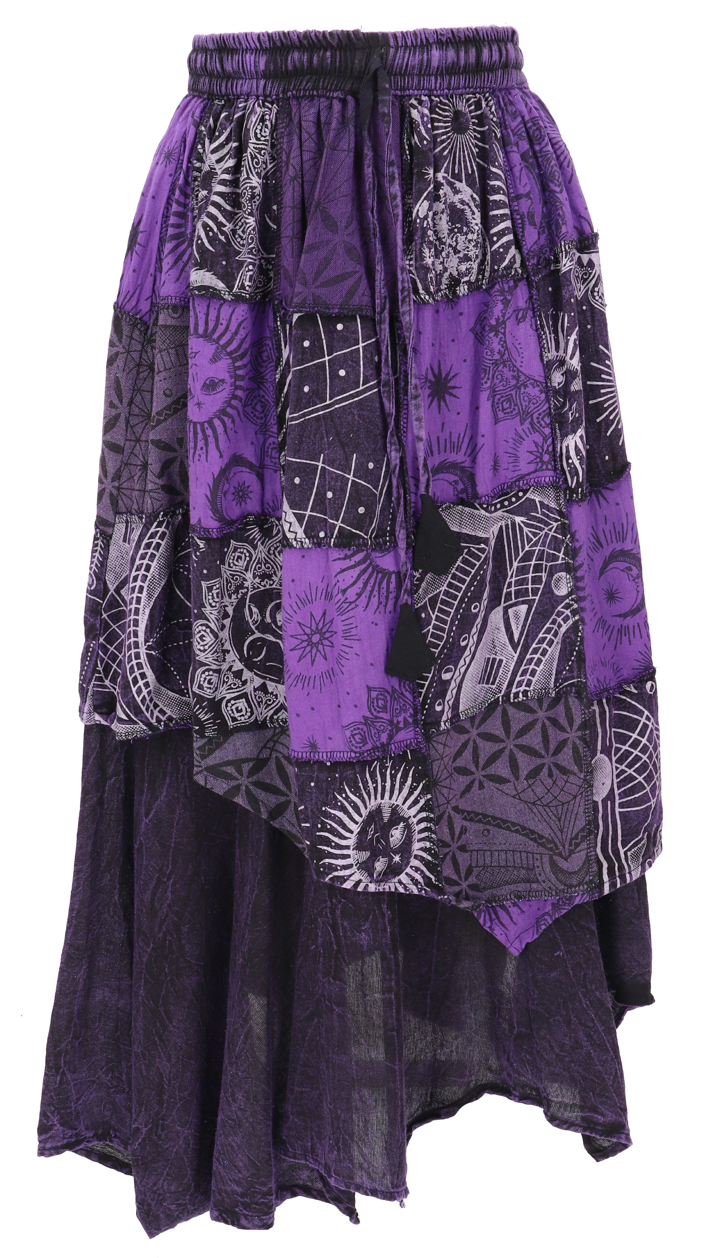 Guru-Shop Minirock Langer Boho Lagenrock, stonewash Patchwork.. alternative Bekleidung