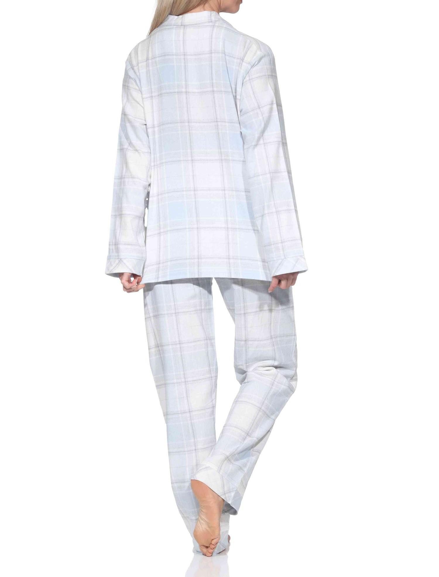 Normann Pyjama Normann Damen Flanell Schlafanzug lang mit Knopfleiste und Hemdkragen – Bild 3 von 3