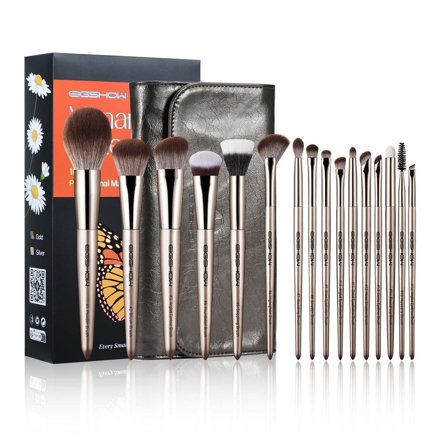 LuxusKollektion Kosmetikpinsel-Set Makeup Pinsel Set 16tlg Monarch Butterfly Champagner-gold