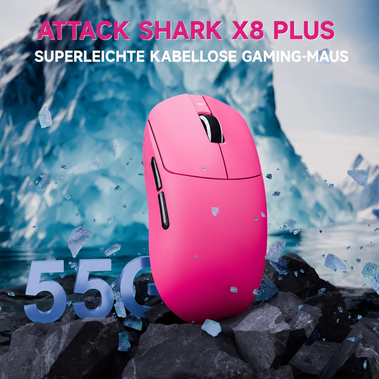 ATTACK SHARK X8PLUS Kabellose Gaming-Maus,40000 DPI,55g Superleichte Gaming-Maus (Bluetooth, kabelgebunden, 2.4GHz, 40000 dpi, PAW3395PRO Sensor,BK52820 MCU)