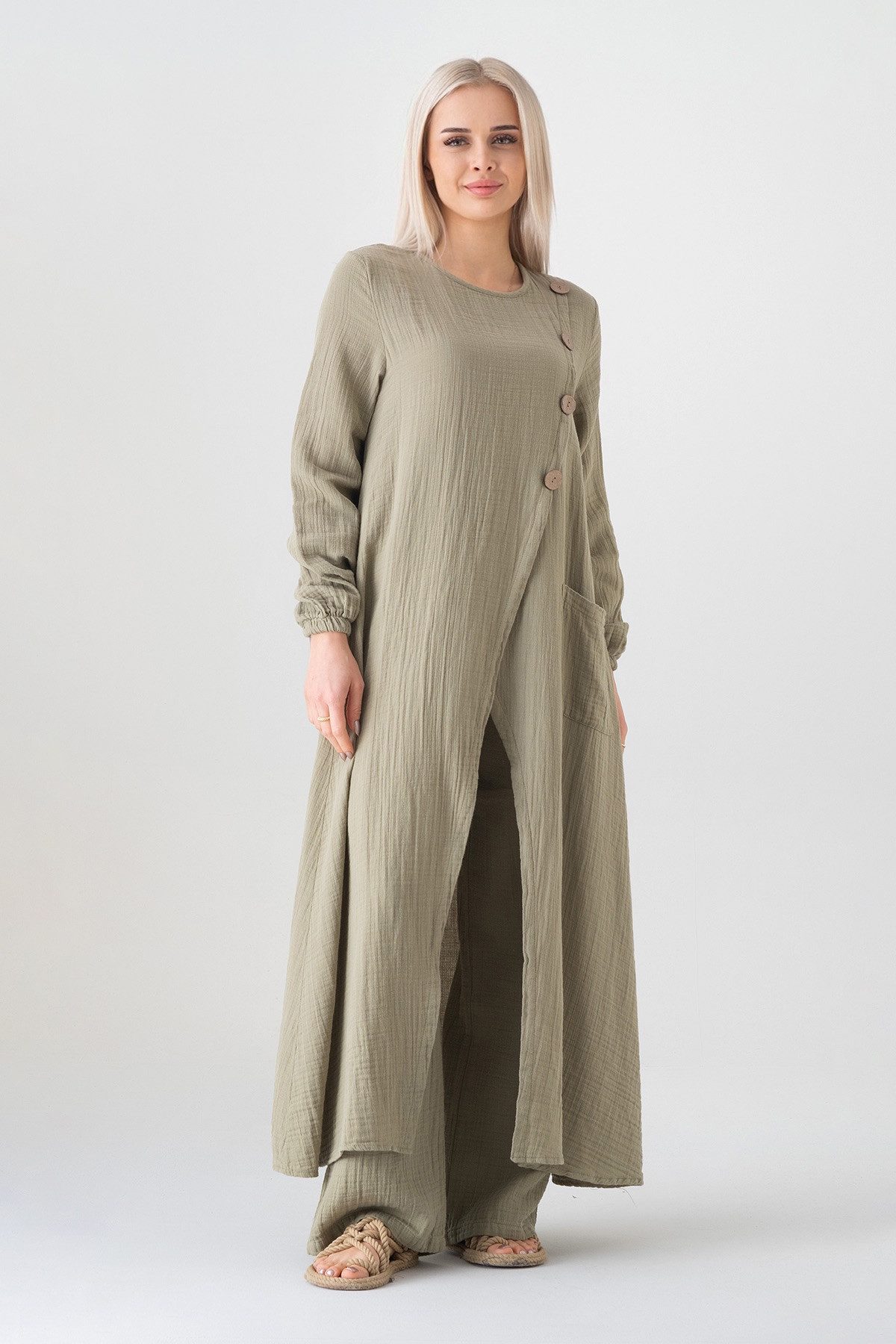 WENOR Longtunika Musselin mit Frontschlitz, Knopfdetail, 100 % Baumwolle, 1 günstig online kaufen