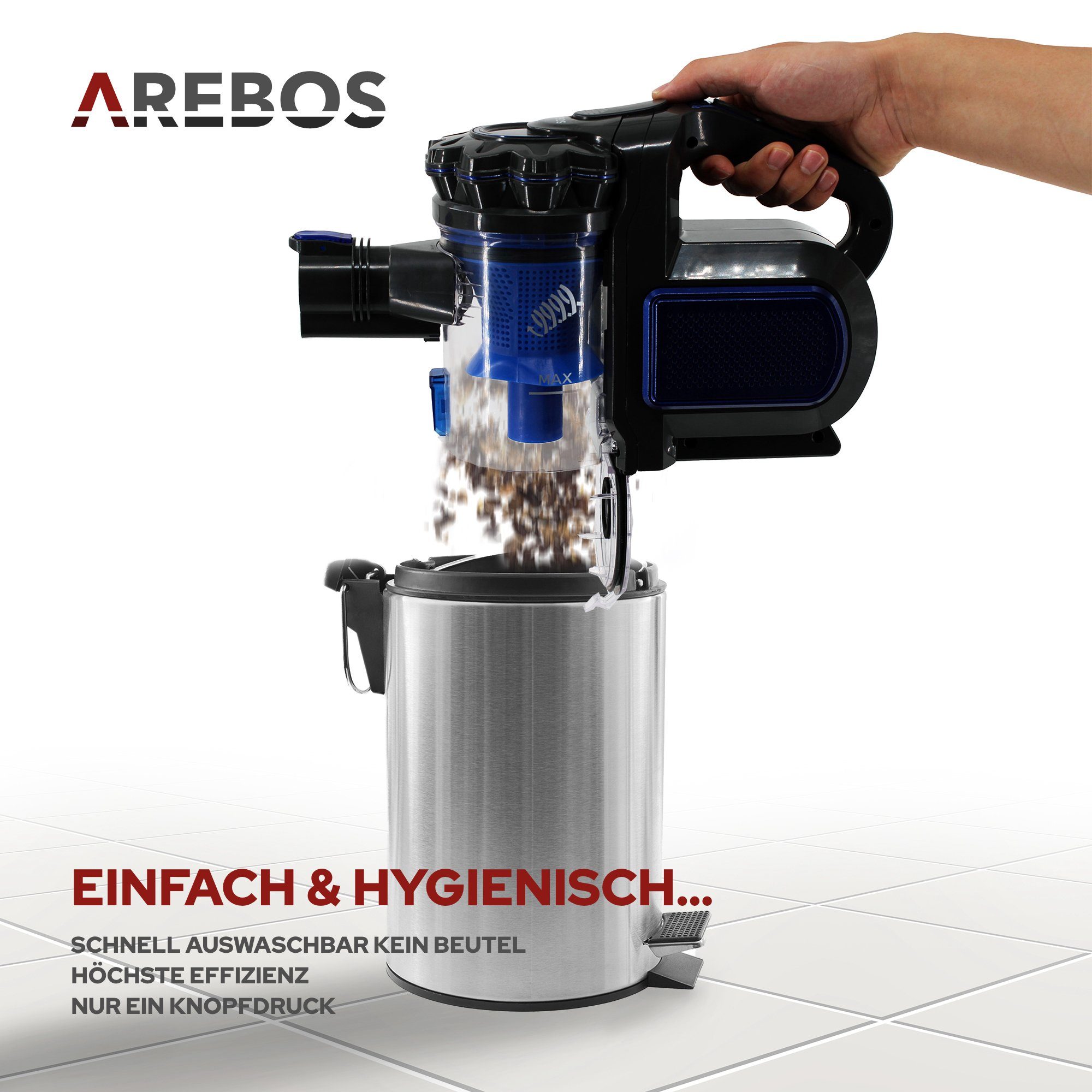 Arebos Akku-Handstaubsauger Lithium-Ionen-Akku W, 2-in-1 blau Bodenstaubsauger, 200,00 beutellos Staubsauger, Hand- und