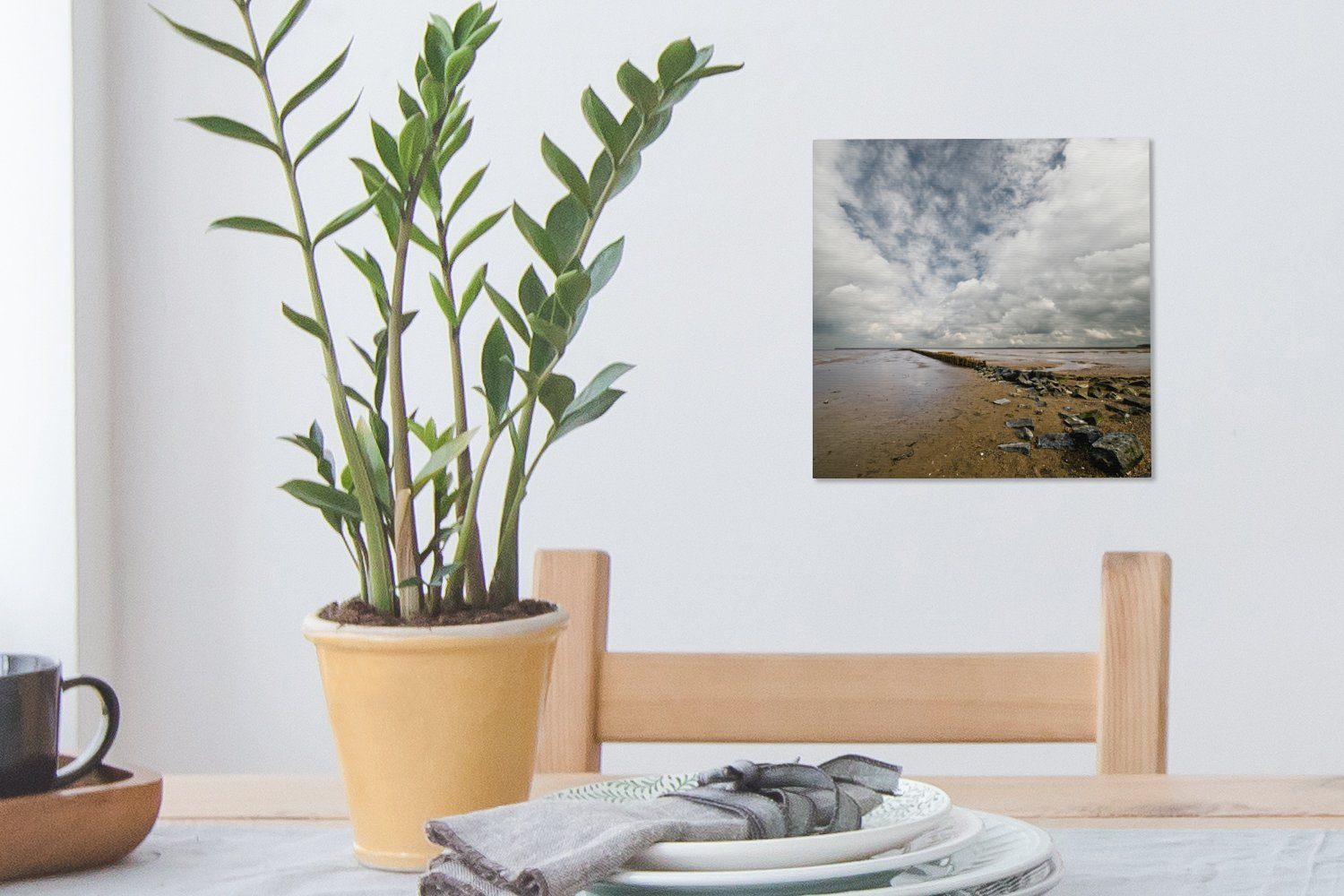 Schlafzimmer für - - Leinwand Steine, Strand (1 St), Leinwandbild OneMillionCanvasses® Wattenmeer Wohnzimmer Bilder