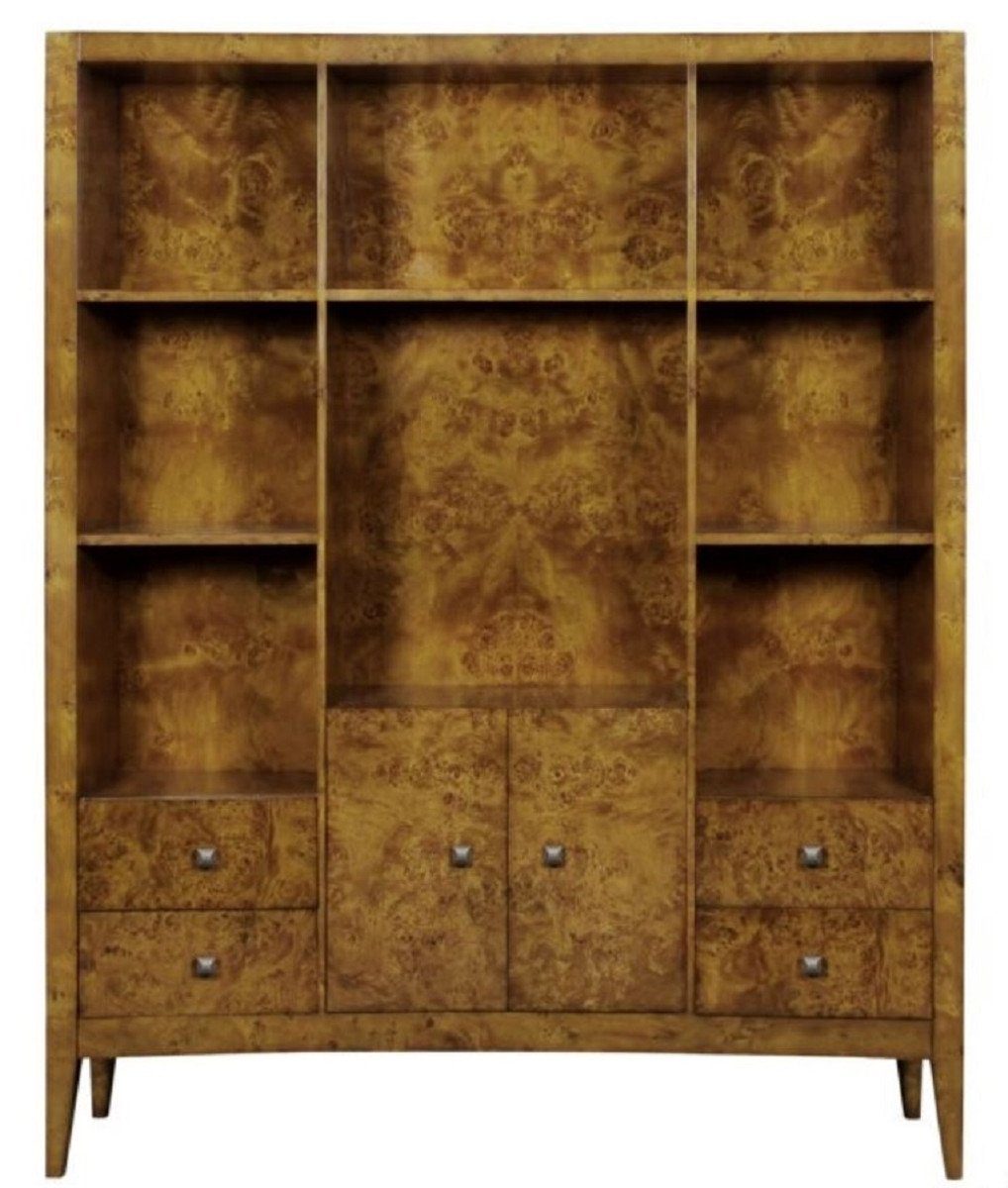 Casa Padrino Stauraumschrank Luxus Bücherschrank mit 2 Türen und 4 Schubladen Hellbraun 150 x 35 x H. 190 cm - Büroschrank - Wohnzimmerschrank - Luxus Qualität