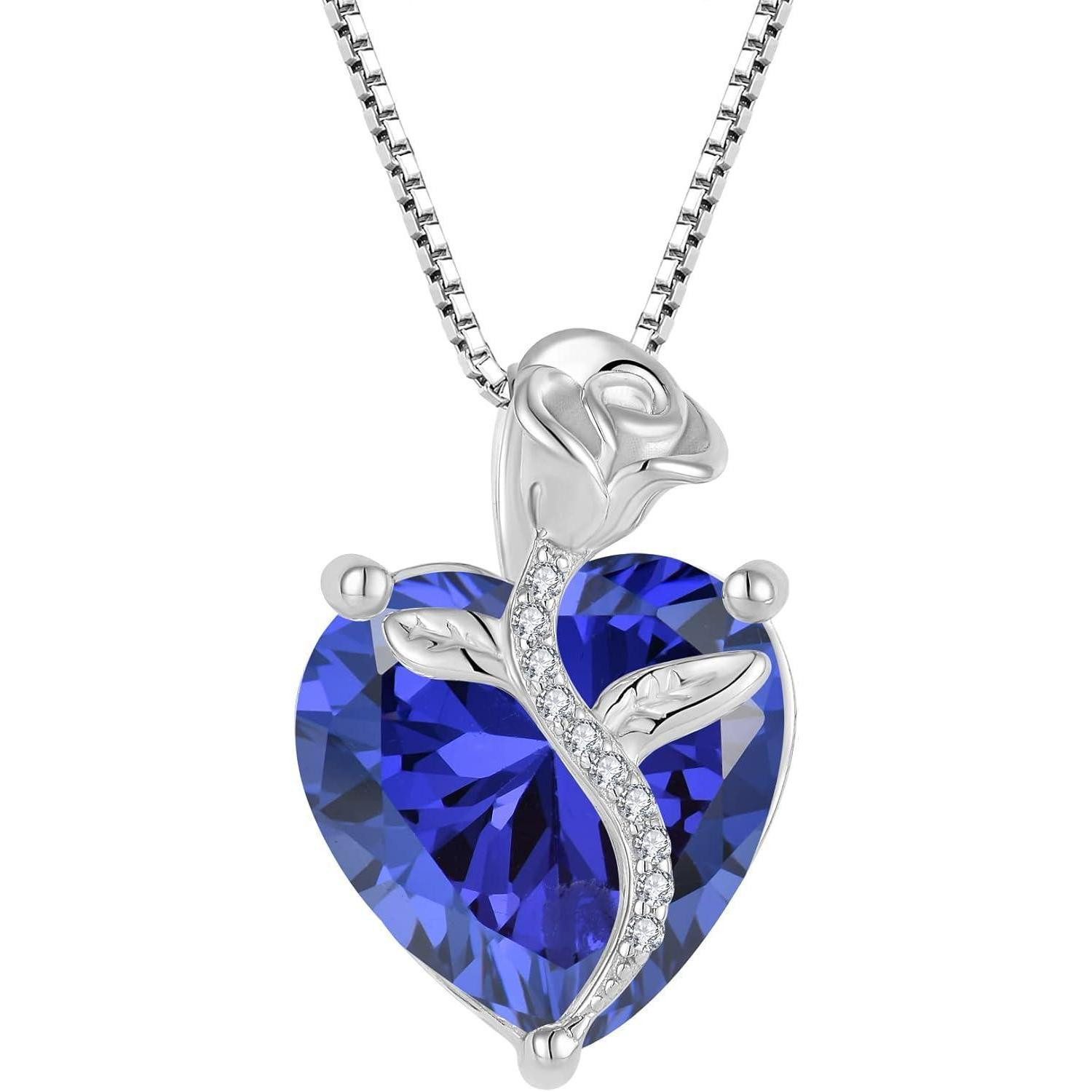 LuxusKollektion Herzkette Kette Herz Damen 925 Silber Geburtsstein Anhänger 12 Dezember Tansanit