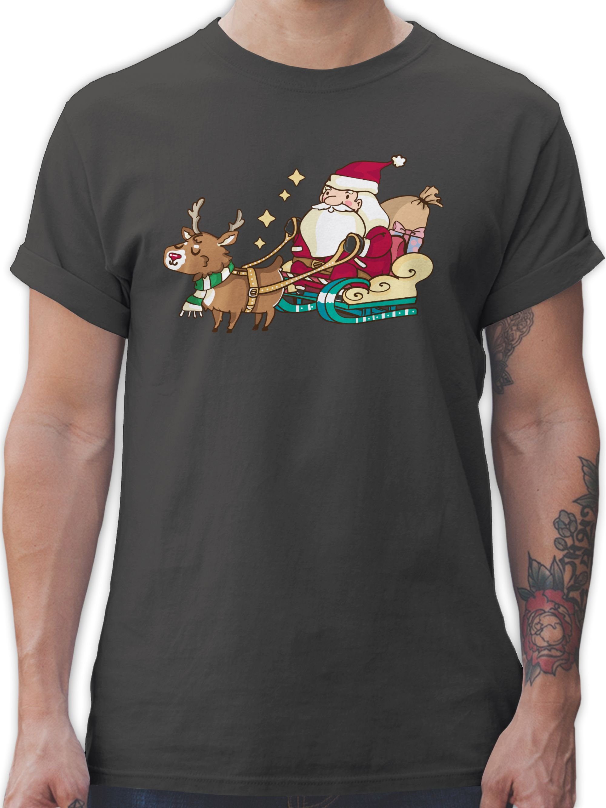 Shirtracer T-Shirt Weihnachtsmann mit Rentier Weihachten Kleidung 3 Dunkelgrau