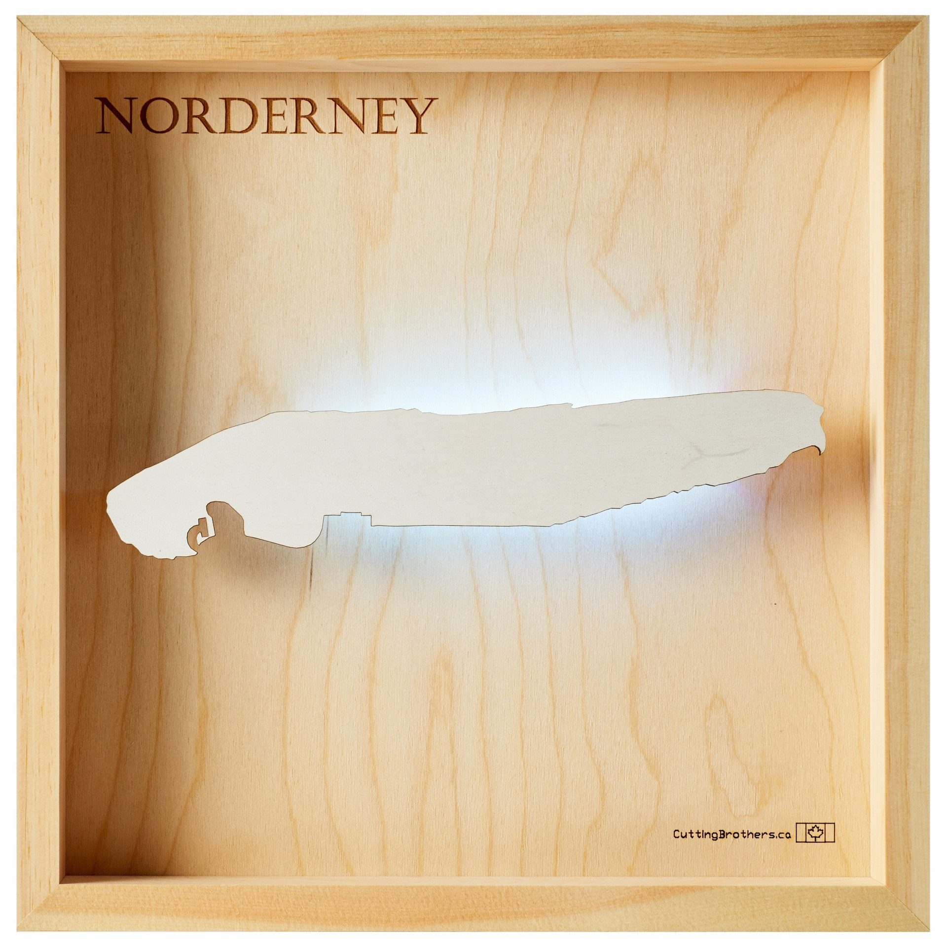 Cutting Brothers LED-Bild Norderney 35x35 cm, LED-Holz-Wandkarte, mit indirekter Beleuchtung, handgefertigt aus Echtholz