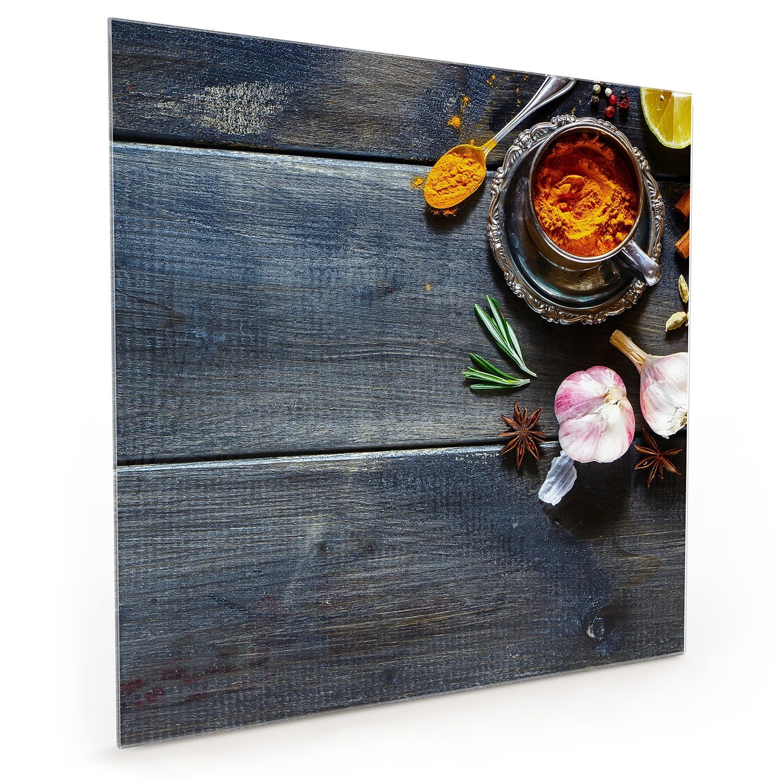Primedeco Küchenrückwand Spritzschutz Motiv und Kräuter mit Glas Gewürze Frische Küchenrückwand