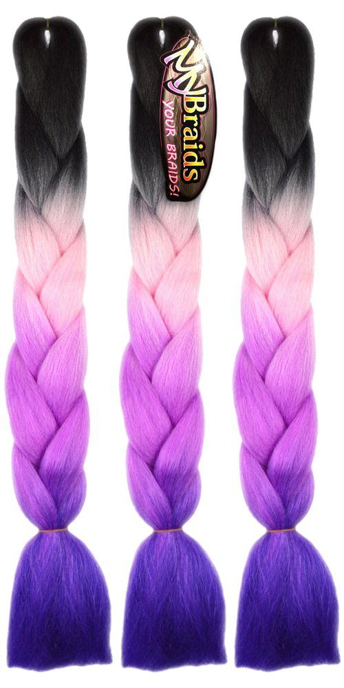 1-DY Flechthaar 3er Kunsthaar-Extension Purpur-Violett BRAIDS! MyBraids 4-farbig Jumbo YOUR Braids Zöpfe Pack Schwarz-Hellrosa-Helles im