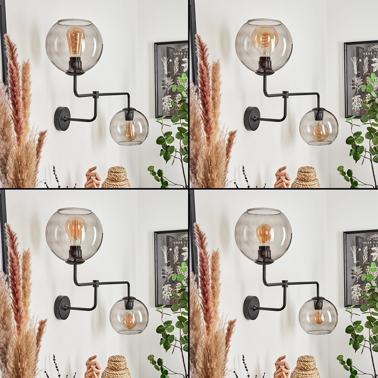 hofstein Wandleuchte »Moerna« Wandlampe aus Leselampe in Schwarz/Rauchglas, Metall/Glas 2xE27, Moderne ohne Leuchtmittel
