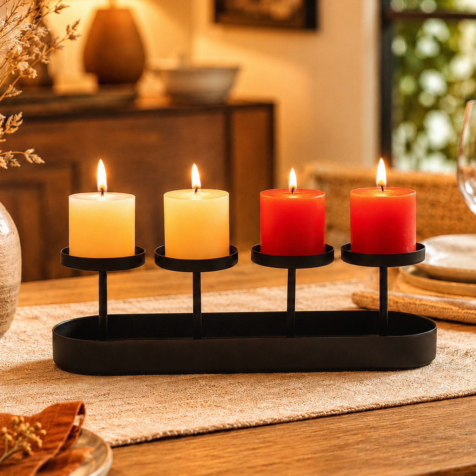 LEMLIT Kerzenständer Kerzenhalter für Kamin Metall Schwarz Tischdeko für Weihnachten (1 Stück, 1 St., 19*19*16.3cm/30*9.8*8.6cm), für Hochzeit Geburtstag Party Tischdeko Deko