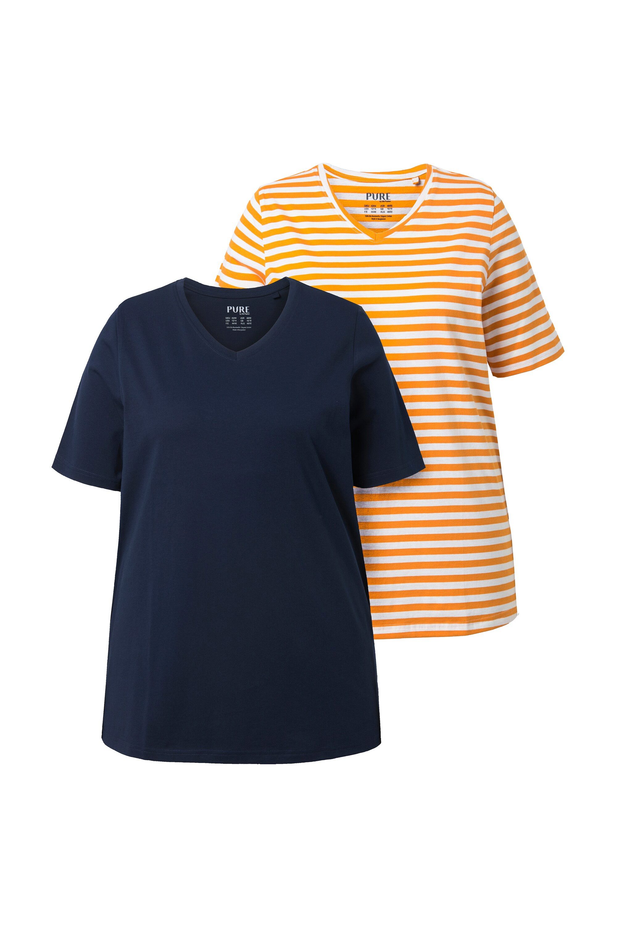 T-Shirt T-Shirts 2er-Pack Ringel/uni V-Ausschnitt Halbarm