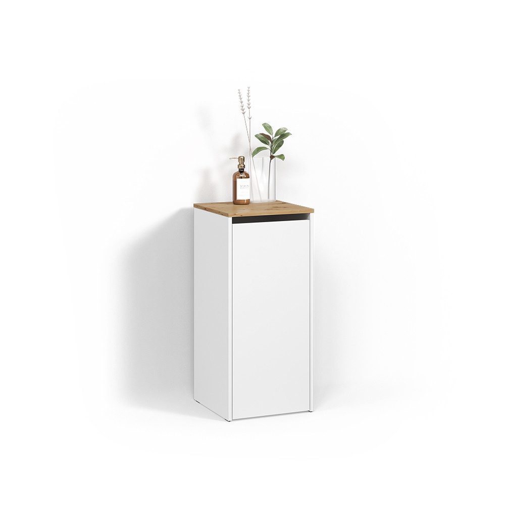Livinity® Wäscheschrank Paolina, Weiß/Artisan, 40.2 x 88.2 cm mit Wäschkorb (1-St)