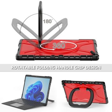 Wigento Tablet-Hülle Für Microsoft Surface Pro 8 aufstellbare Outdoor Hybrid Rot 360 Grad mit Trage Gurt Tablet Tasche Etuis Cover Case Schutz Robust Neu