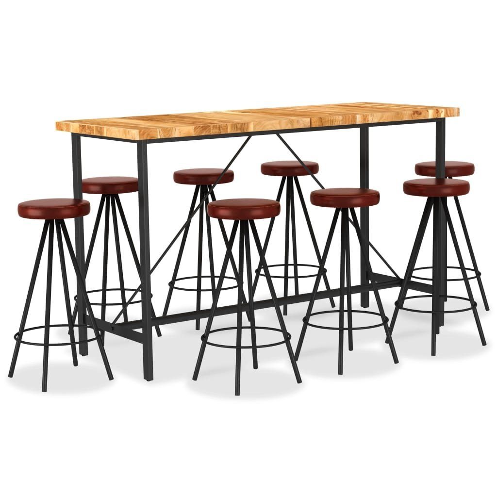 vidaXL Essgruppe 9-tlg. Bar-Set Massivholz und Echtleder, (9-tlg)