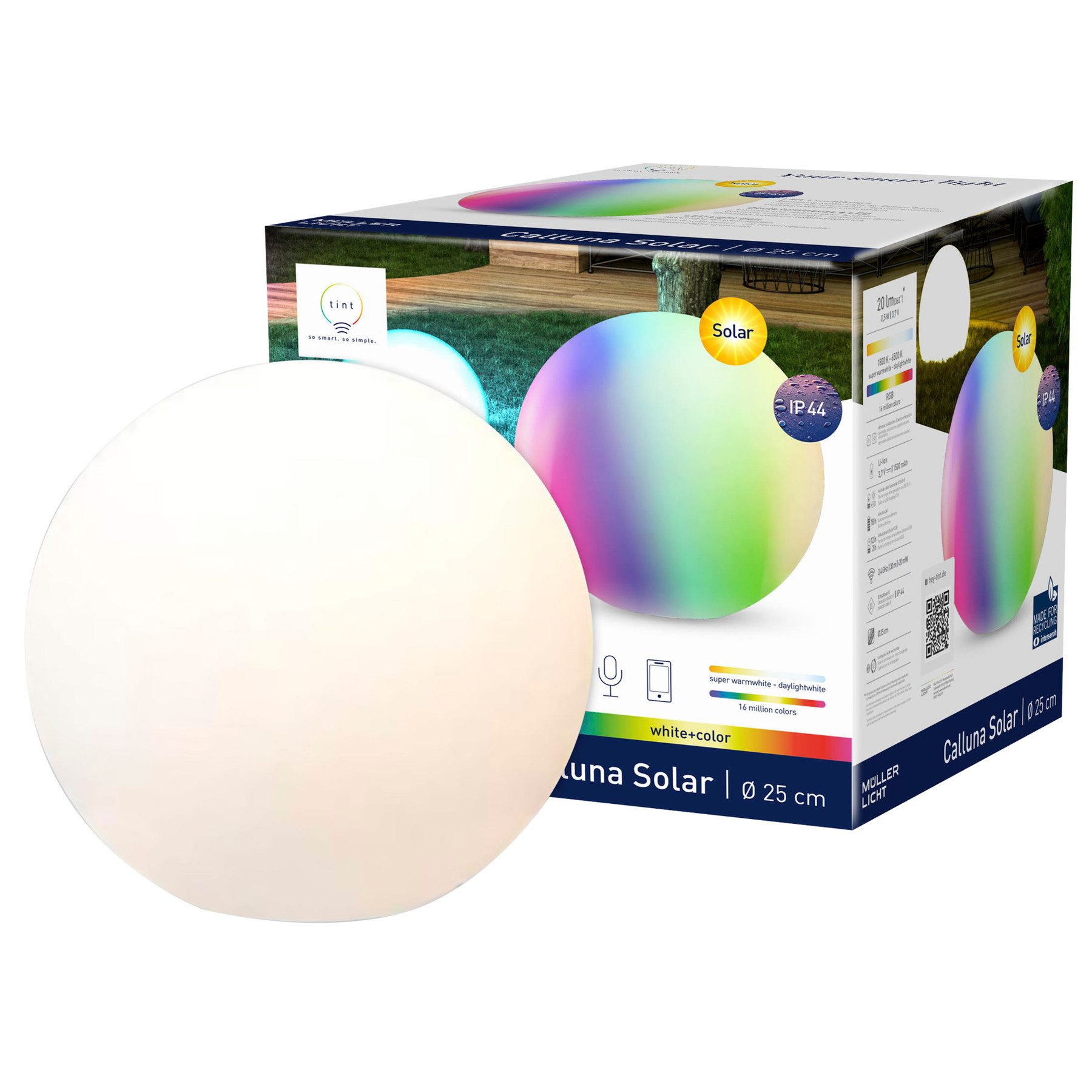 tint LED Solarleuchte TINT Müller-Licht Solar LED-Gartenleuchte Calluna, Ø 25 cm, RGB+W
