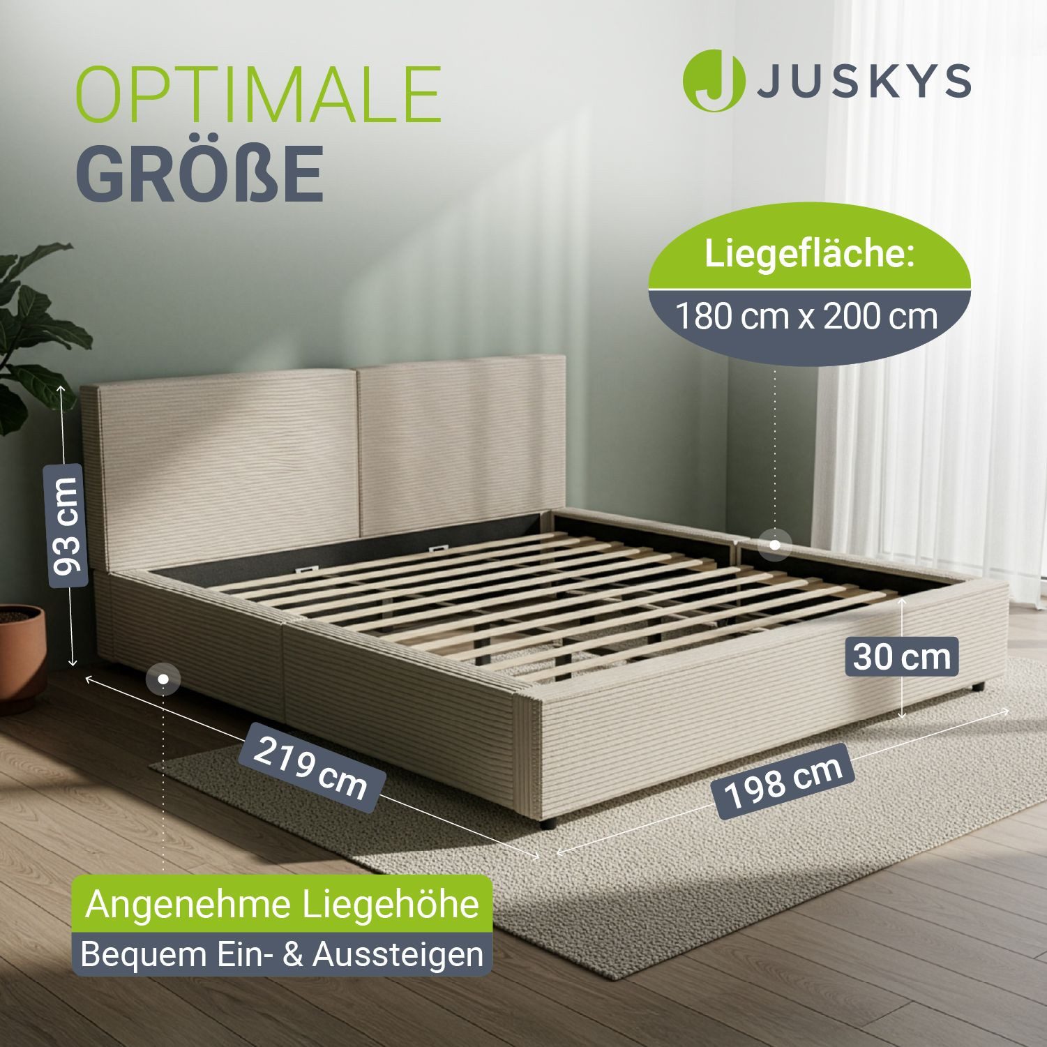 Juskys Polsterbett Salerno, Cord Design, bis 500 kg belastbar, Pflegeleicht mit Polsterung – Bild 3 von 5