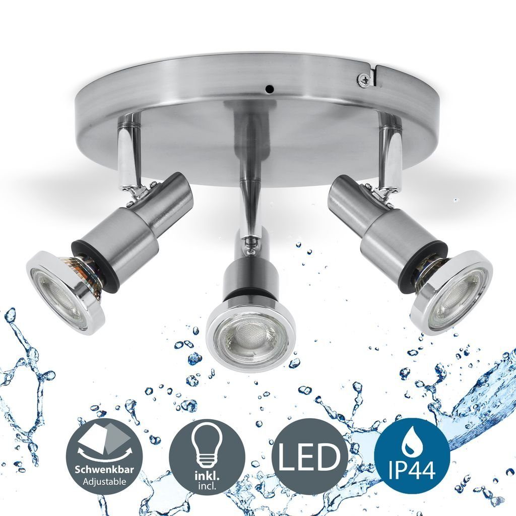 Badezimmerlampe Deckenleuchte Spritzwasserschutz 5W 3x 3.000K & IP44 schwenkbar Dreh LED LED Bad-Deckenlampe Warmweiß, 400lm BKL1137, Bad-Deckenleuchte GU10 B.K.Licht wechselbar, -