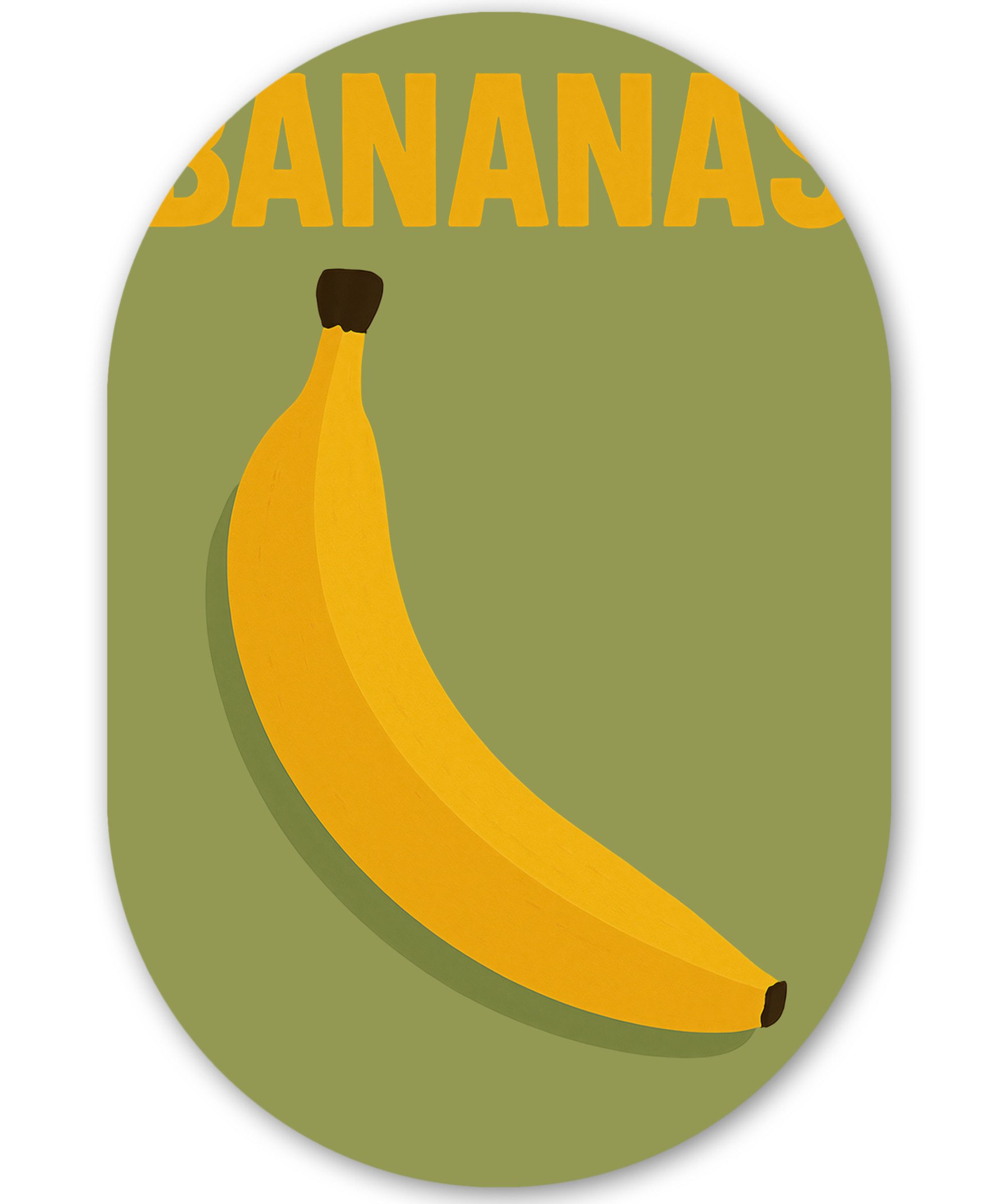 MuchoWow Gemälde Banane - Minimalistisch - Gelb, Fotodruck (1 St), Wandbild Oval, Wohnzimmer oder Schlafzimmer Wanddekoration, 40x60 cm