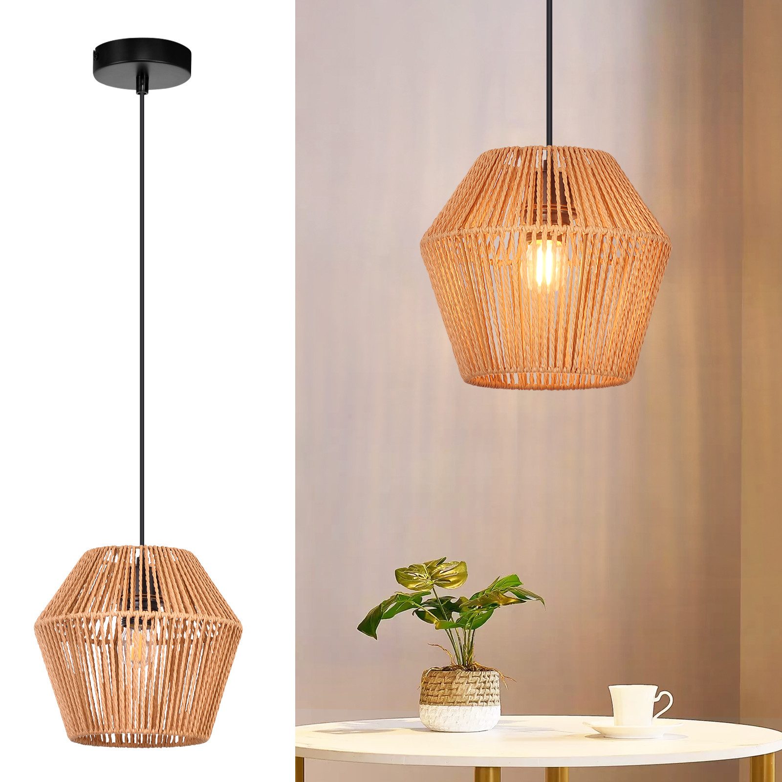 ZMH Pendelleuchte Esszimmer 150 cm Vintage Rattan Hängelampe E27 für Wohnzi günstig online kaufen