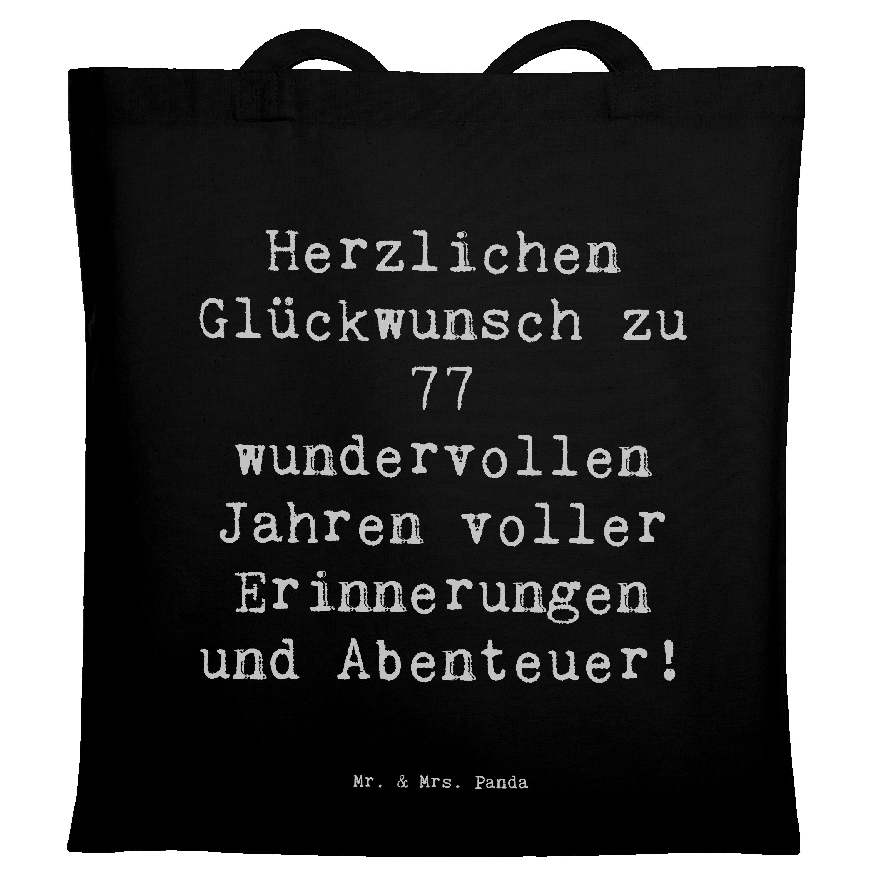 Mr. & Mrs. Panda Tragetasche Spruch 77. Geburtstag - Sky Blue - Geschenk, Erinnerungen, Glückwunsc (1-tlg), Cross Stitching Griffe
