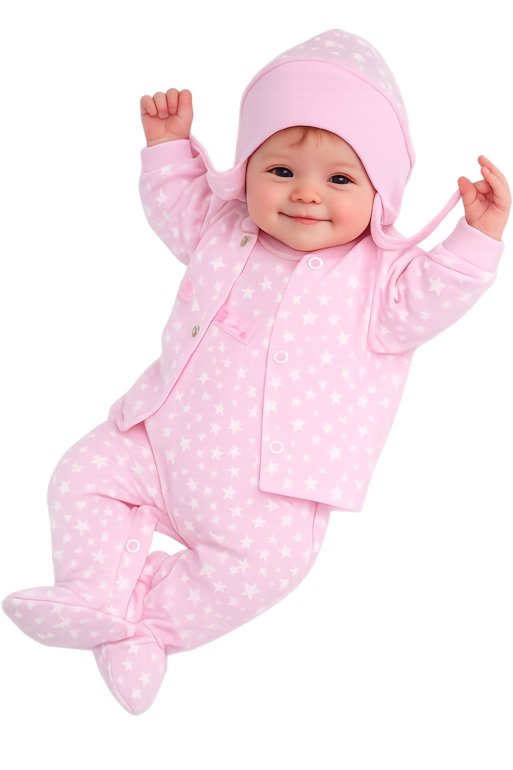 Strampler, Jäckchen & Mütze Baby Strampler Mütze und Hemdchen Set Anzug in Rosa mit Sternchen