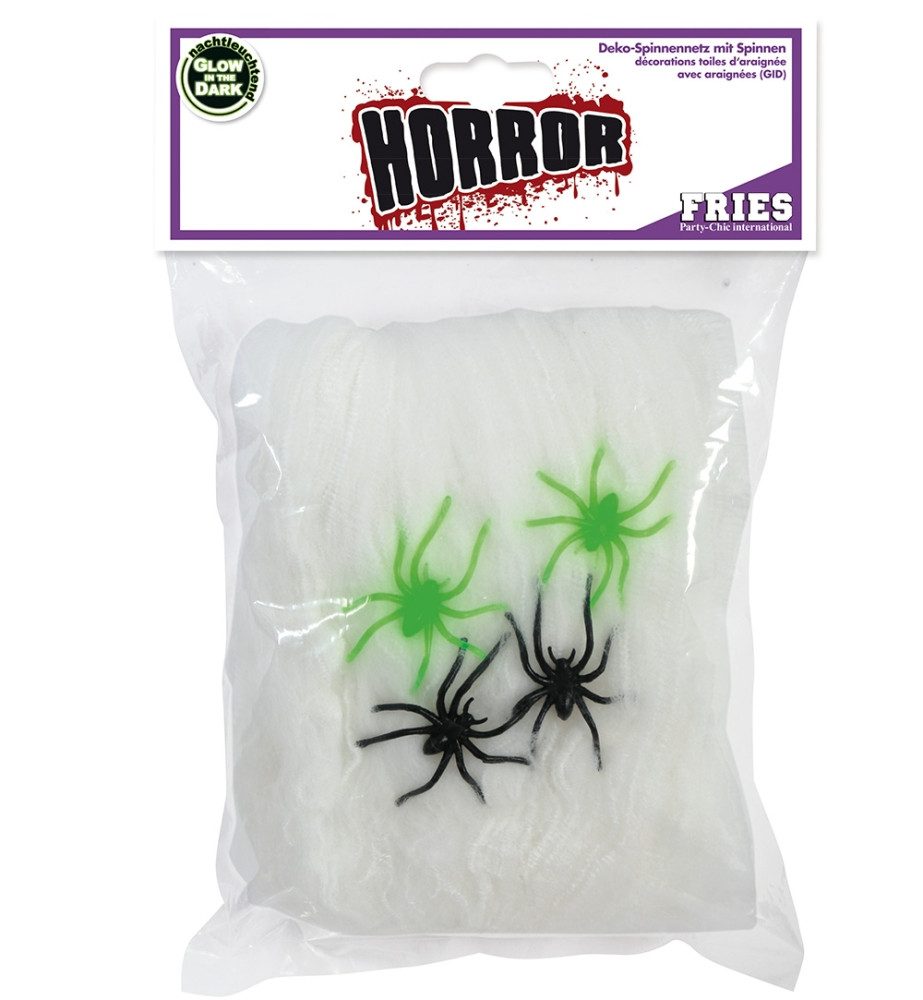 Fries Tierfigur Spinnennetz Inkl 4 Spinnen Nachtleuchtend Party Halloween Horror 50 g, Nachtleuchtend