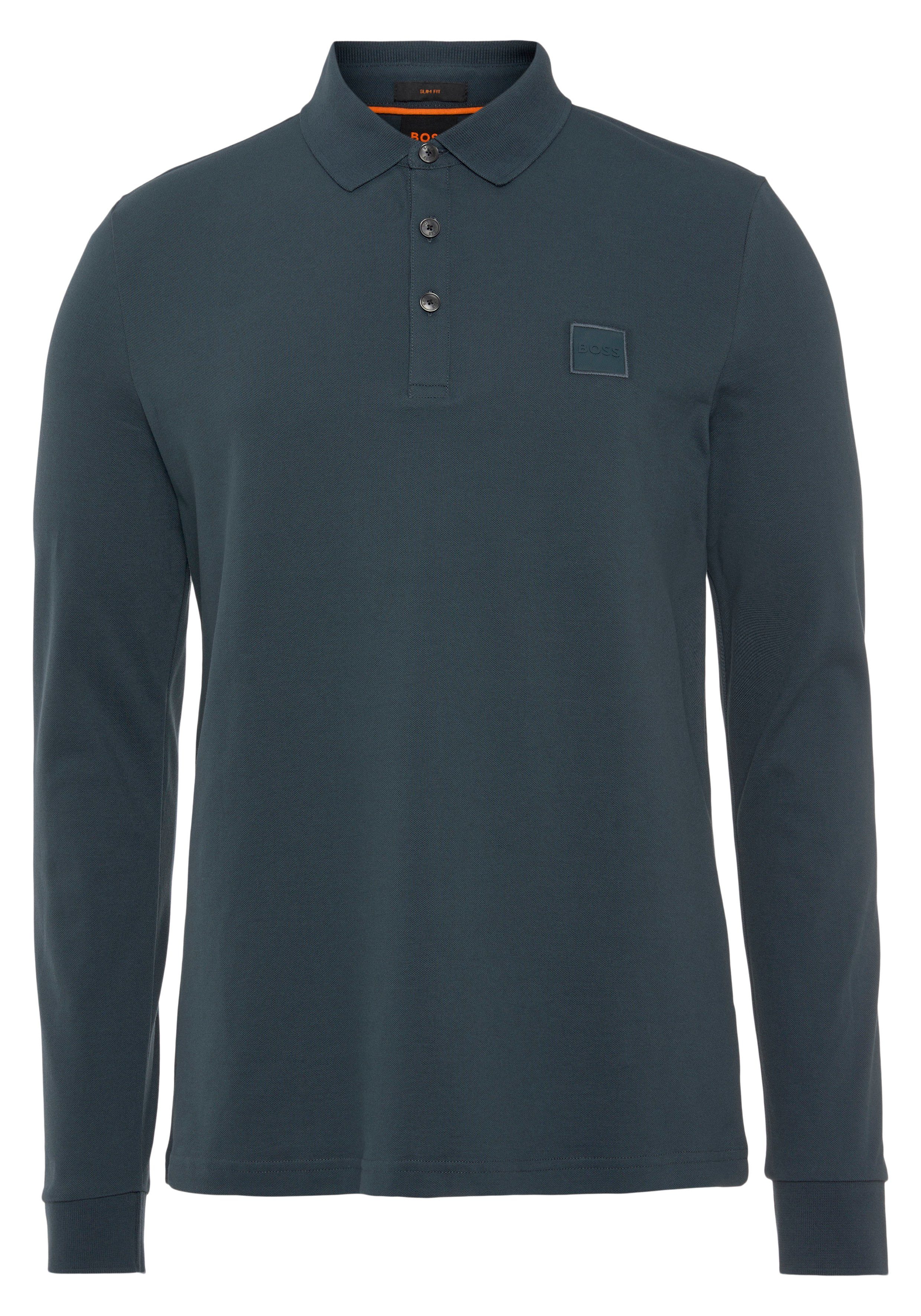 BOSS ORANGE Poloshirt Passerby 10242645 01 mit Perlmuttoptikknöpfen am Kragen Open Green