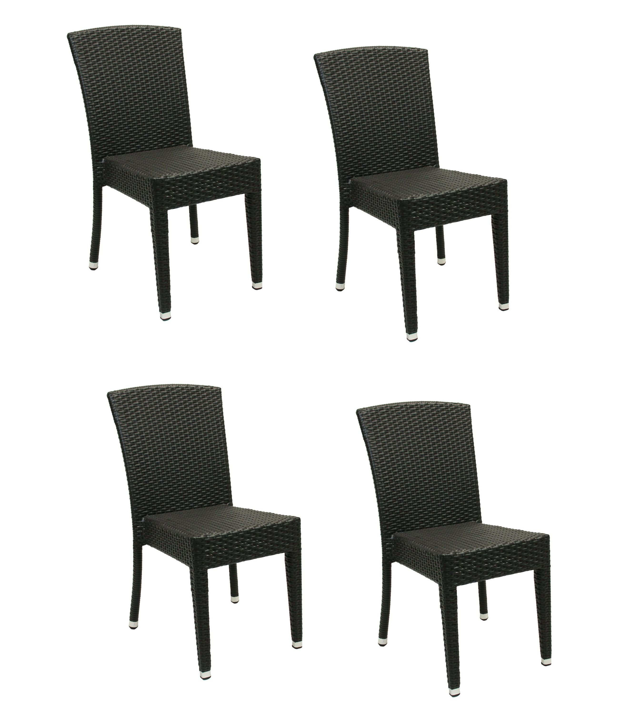 Konway Stapelstuhl MAUI (4 St), 4x KONWAY® MAUI Stapelstuhl Schwarz Polyrattan Sessel stapelbar