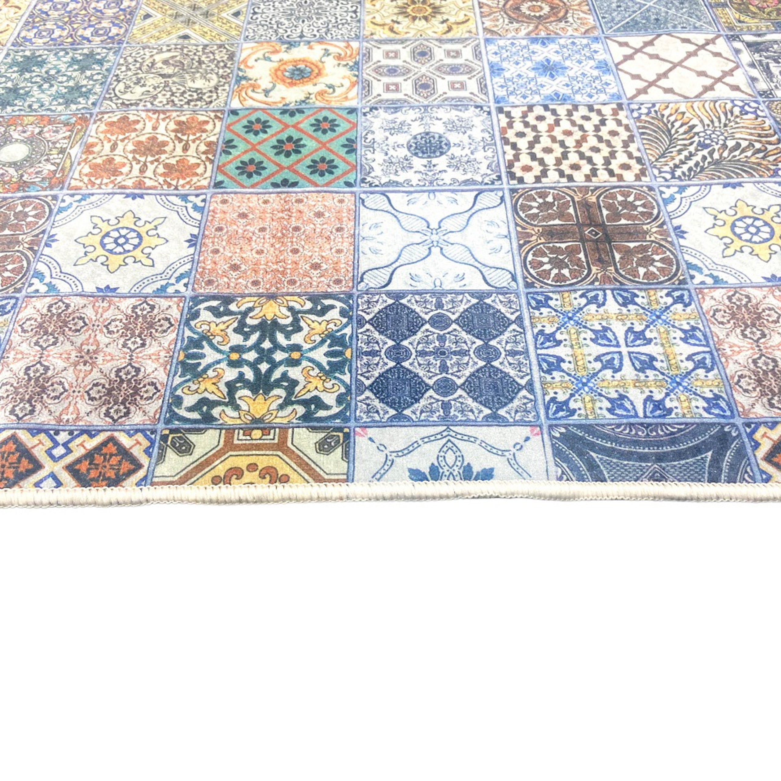 Carpetia, Teppich waschbar bunt Küchenläufer rechteckig, bunt 5 Höhe: blau Fliesenmuster, mit Teppich mm