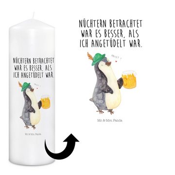 Mr. & Mrs. Panda Formkerze 29 x 8 cm XL Pinguin Bier - Weiß - Geschenk, Kerze für Kommunion, Tau (1-tlg), Warmes Licht