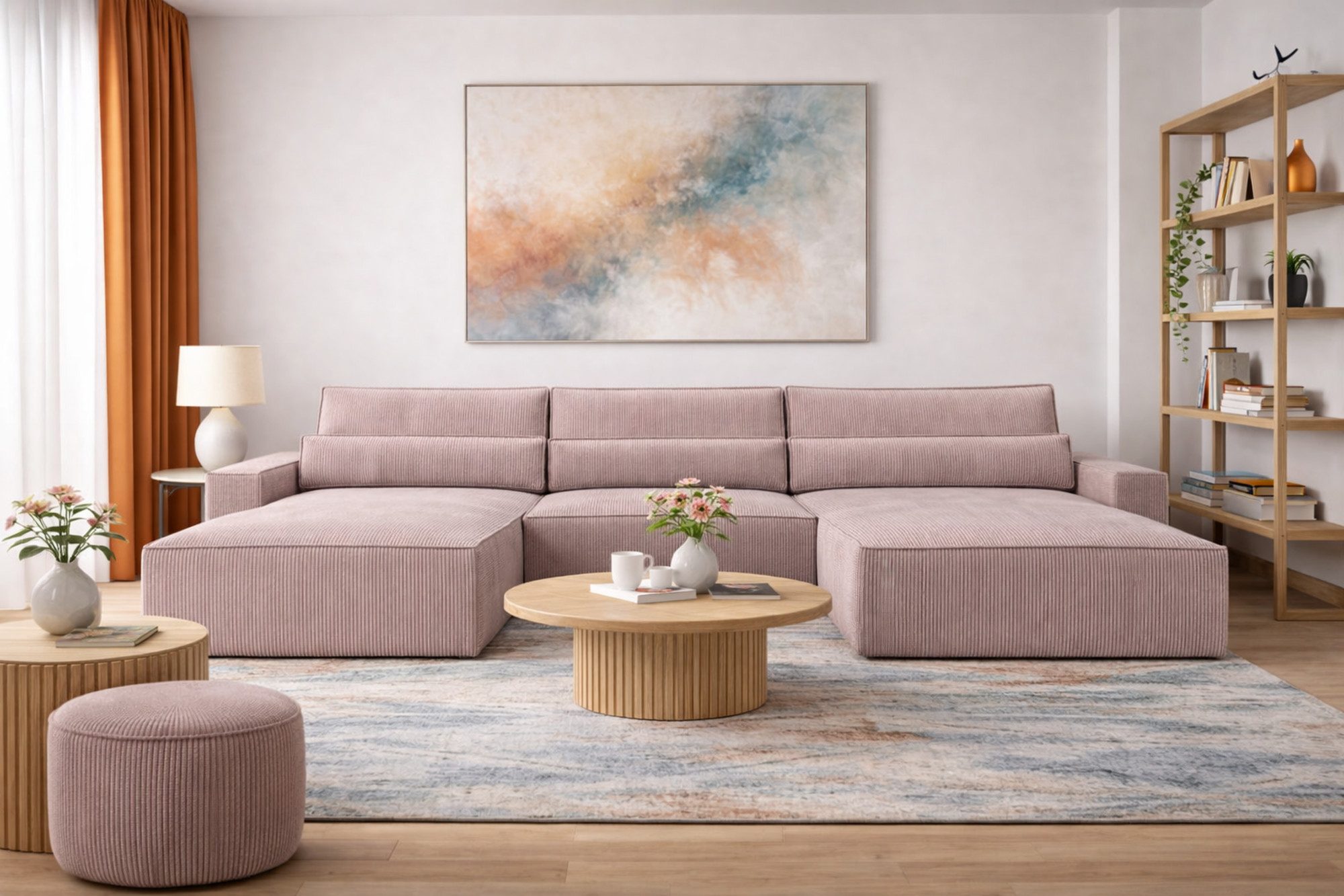 MOEBLO Wohnlandschaft DENVER U, Eckcouch aus Cordstoff Ecksofa U-Form Cord Sofa Couch Polsterecke U-Sofa - 410x85x200cm, mit Bettkasten und Schlaffunktion