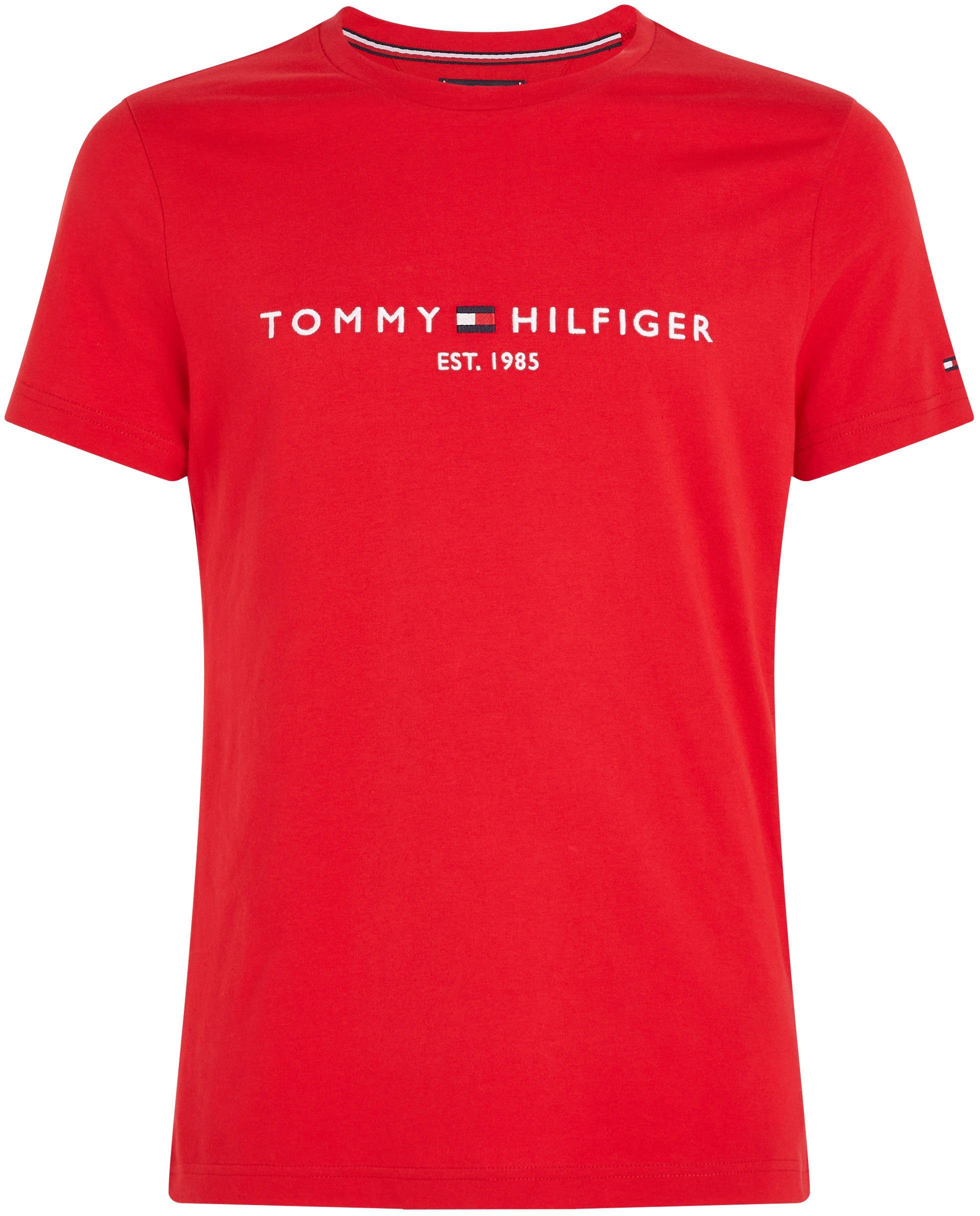 TEE nachhaltiger aus Hilfiger TOMMY Baumwolle T-Shirt LOGO Tommy rot reiner,