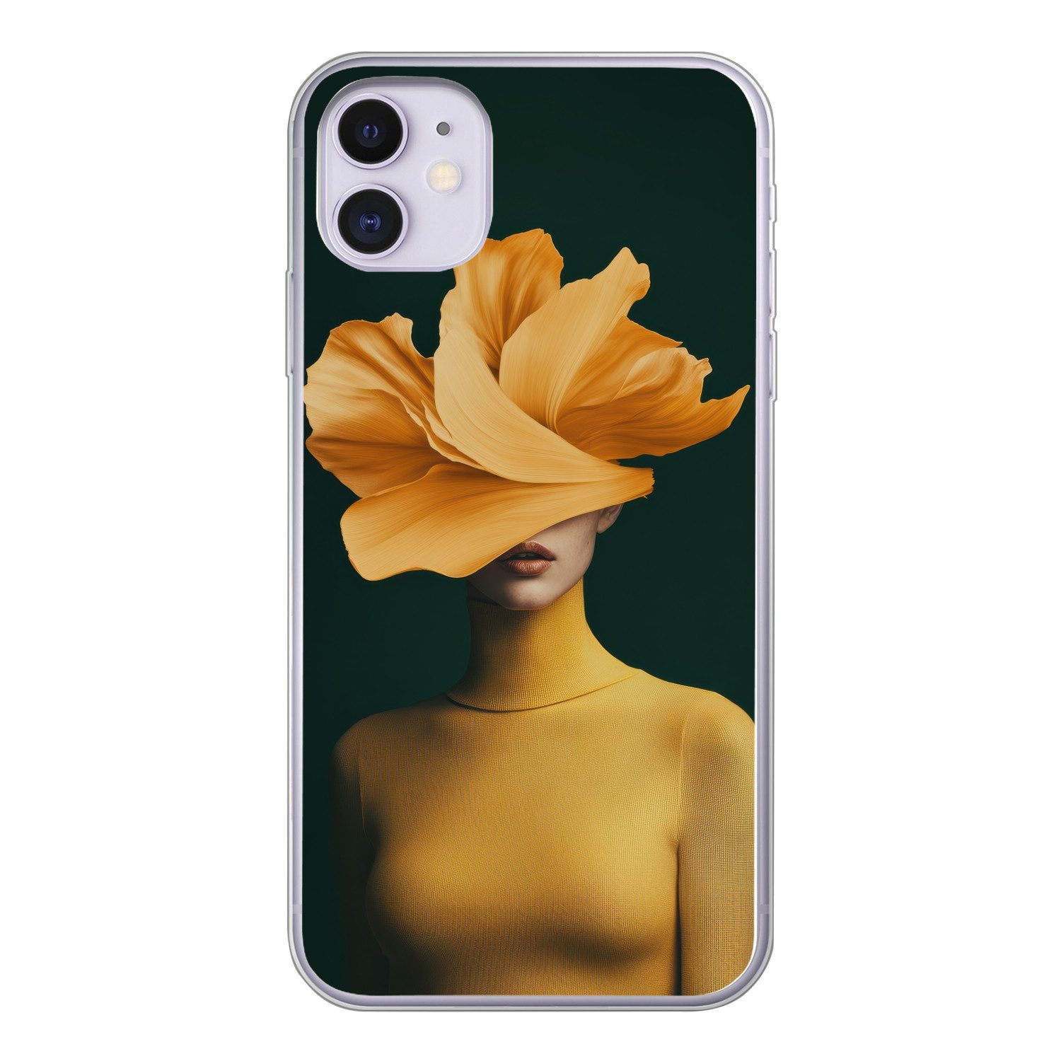 MuchoWow Handyhülle für Apple iPhone 11 Frau - Hut - Gelb, Smartphone-Bumper, Print, Handy Schutzhülle Dünn