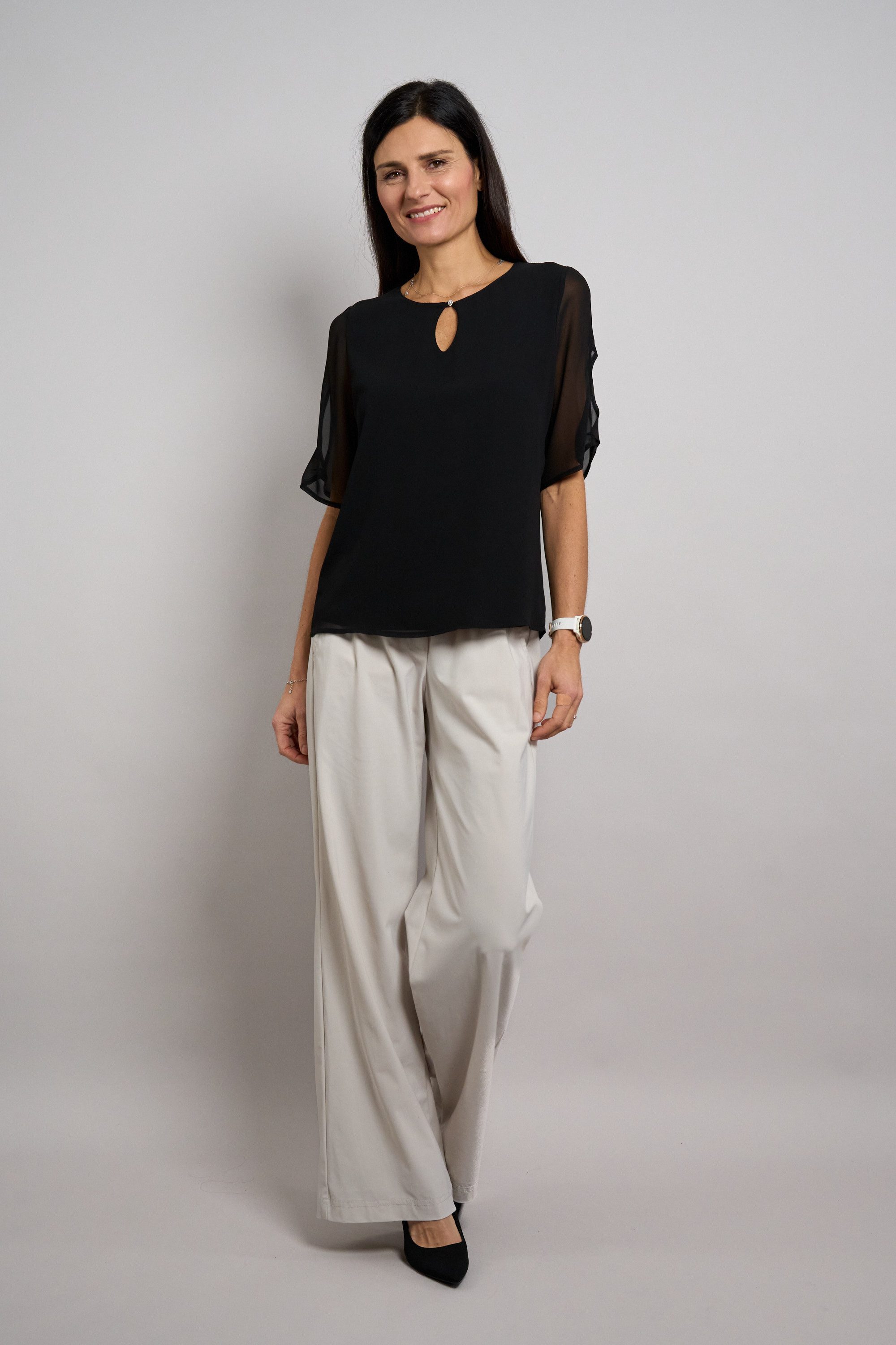 Seidel Moden Chiffonbluse Otto exclusiv Halbarm mit Cut-Out-Detail und Glitzerstein - MADE IN GERMANY