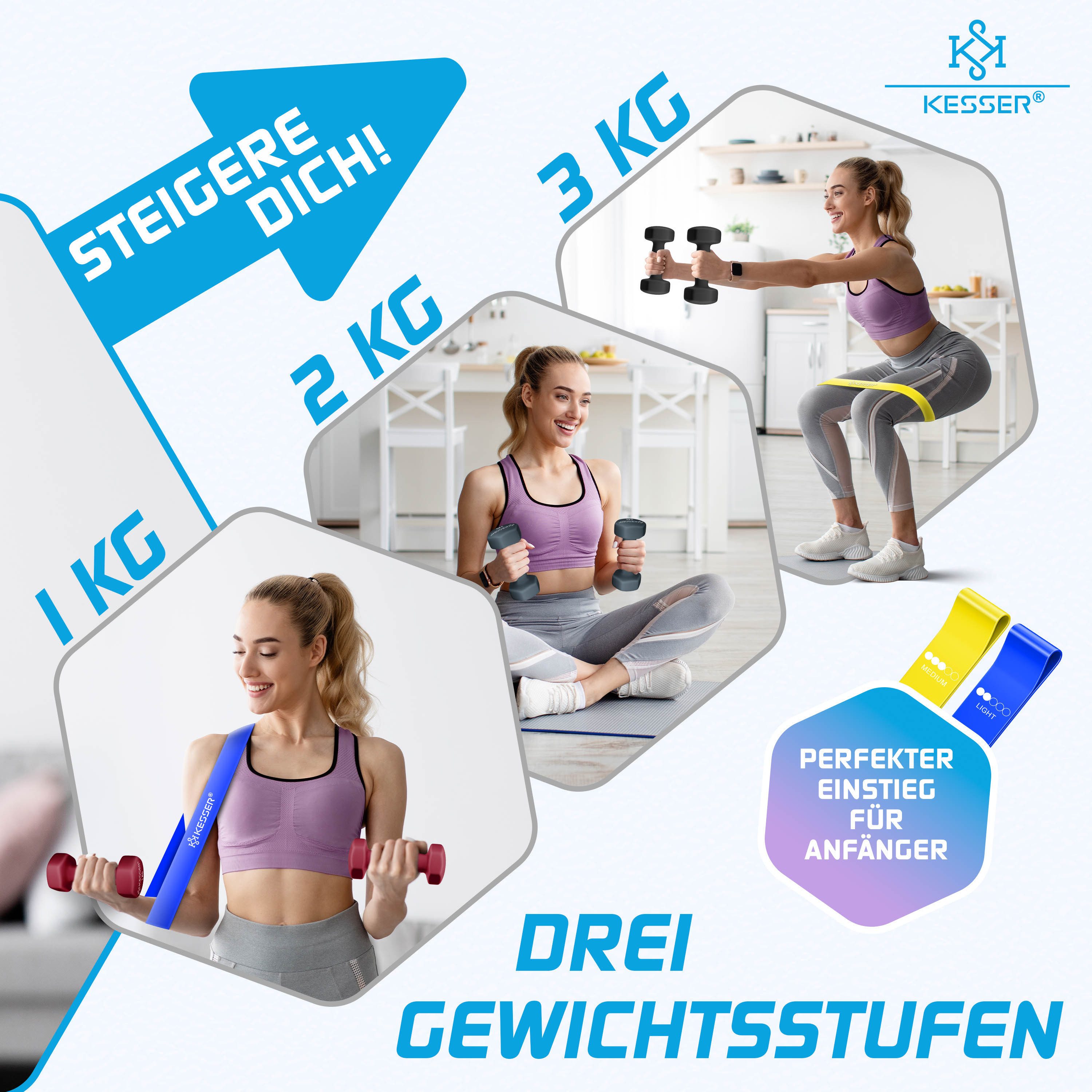 KESSER Hantel-Set, (12 kg Set 2 x (1+2+3), Kurzhantel Gymnastikhanteln mit Ständer Aufbewahrung