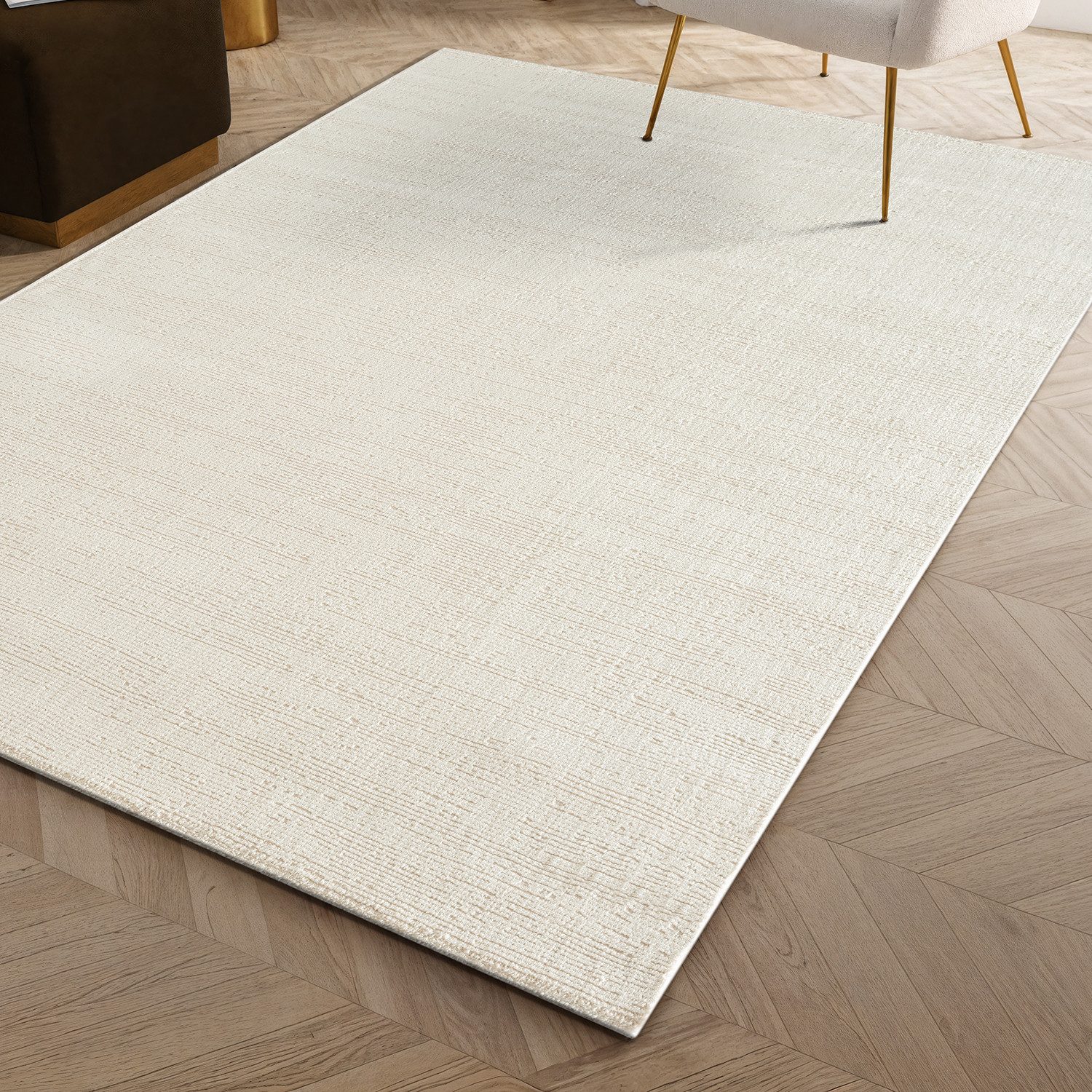 Carpetilla Teppich Teppich Kurzflor Robust Modern Creme, Teppich Wohnzimmer 3D effekt Boho Einfarbig hoch-tief Bordüre