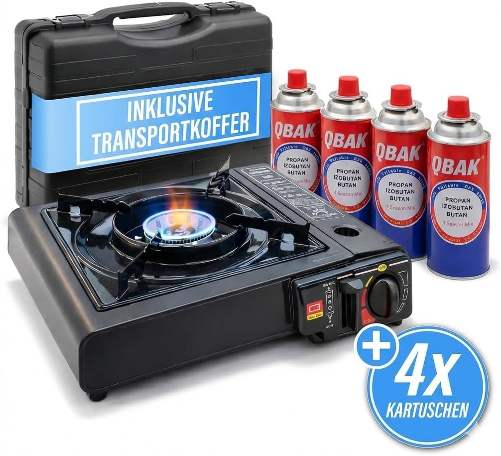 JUNG Gaskocher Campingkocher 4 Gaskartuschen, Notfallkocher survivalkit kocher stromausfall notfall