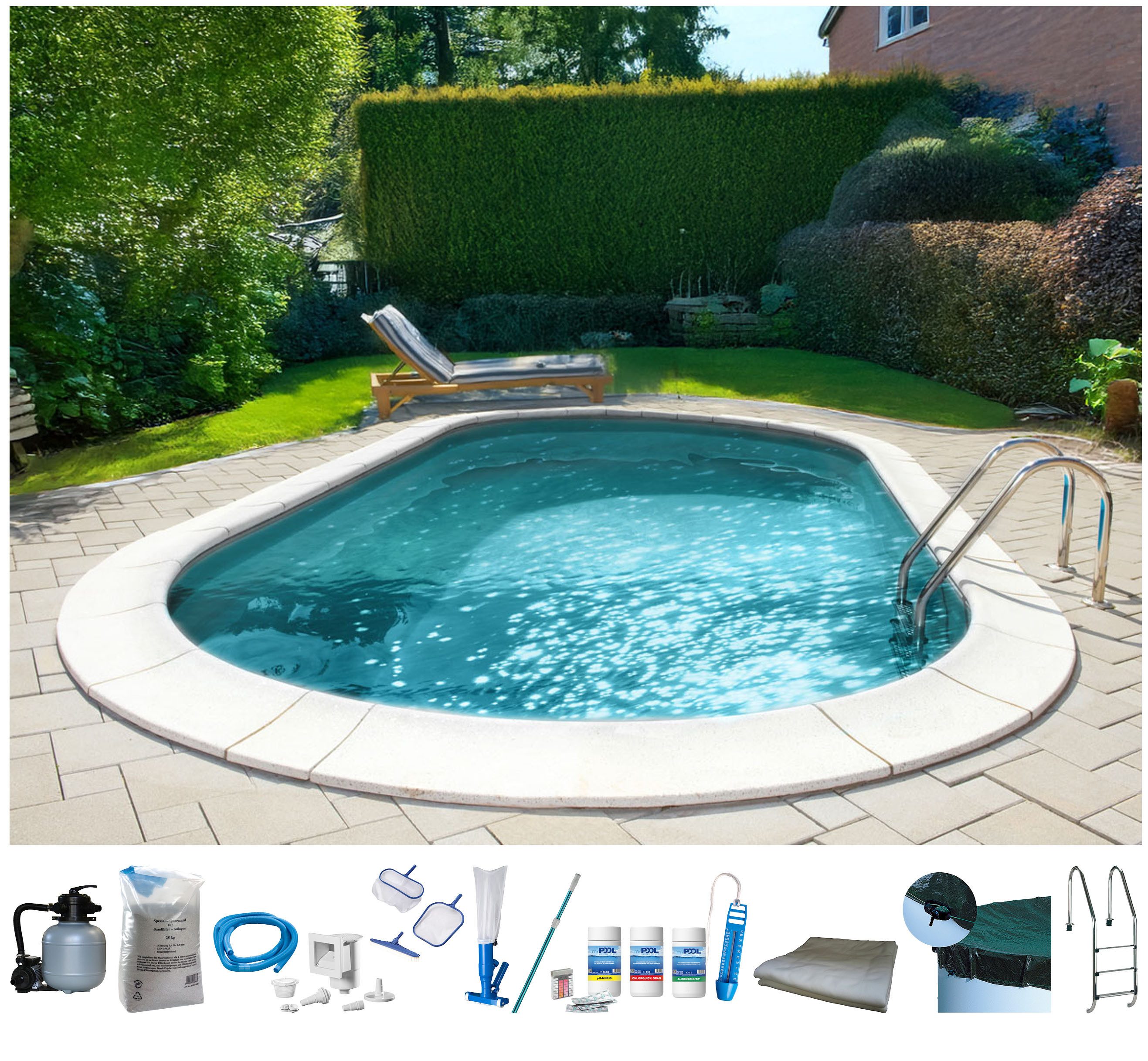 my POOL BWT Ovalpool PREMIUM mit grauer Innenfolie (Komplett-Set, 10-tlg), Höhe 120 cm, in versch. Größen erhältlich