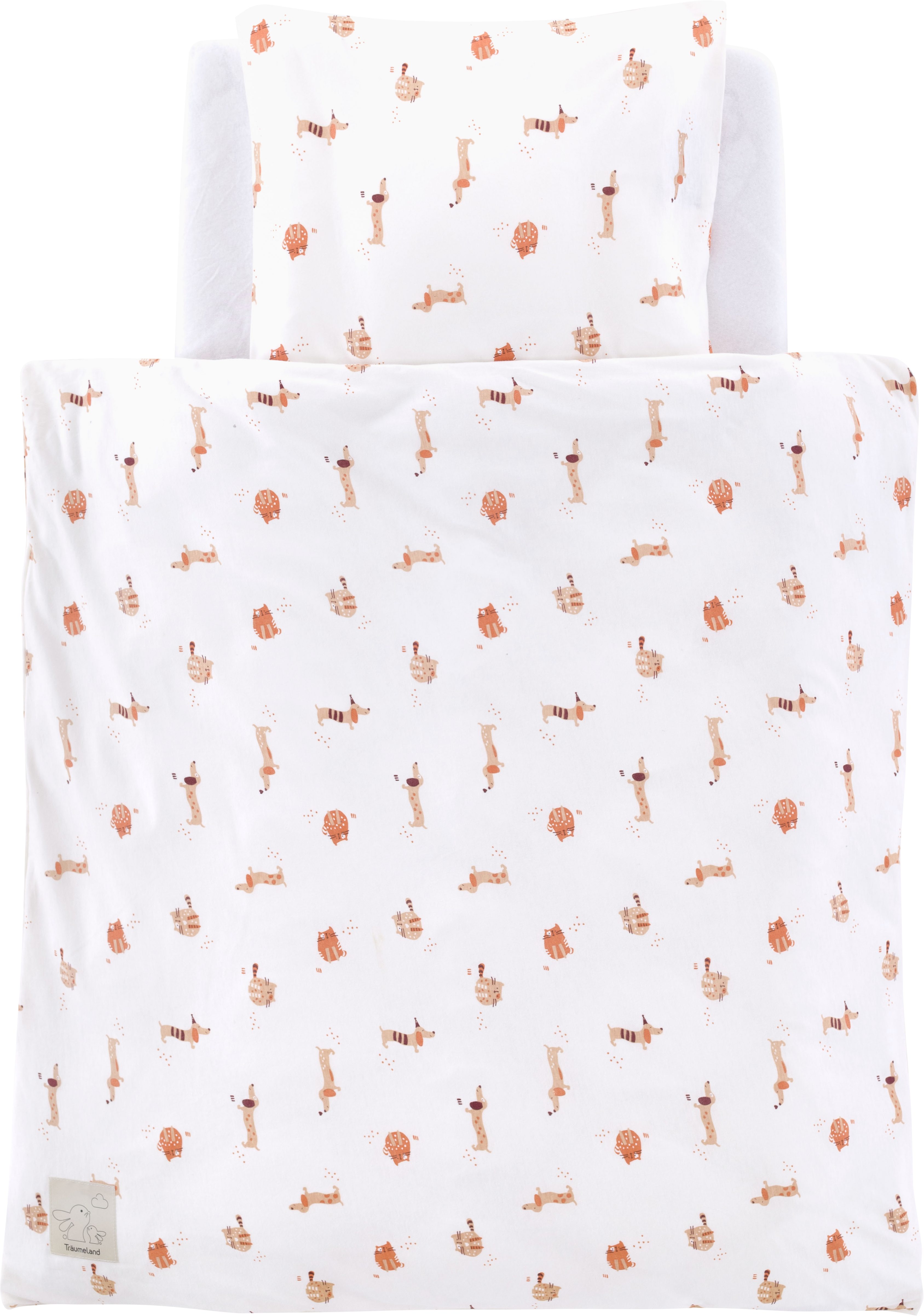 Träumeland Babybettwäsche Jersey Cats & Dogs, Jersey, 2 teilig, mit niedlichem Allover-Print