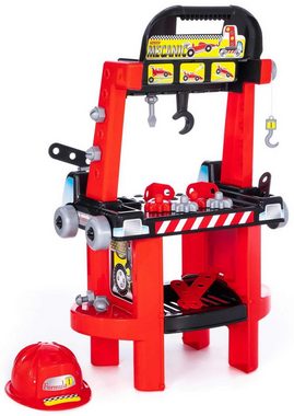 Polesie Kinder-Werkzeug-Set Mechaniker Set 2in1 Formula Werkzeugbank Trolley mit Zubehör und Helm, (Set, 30-tlg)