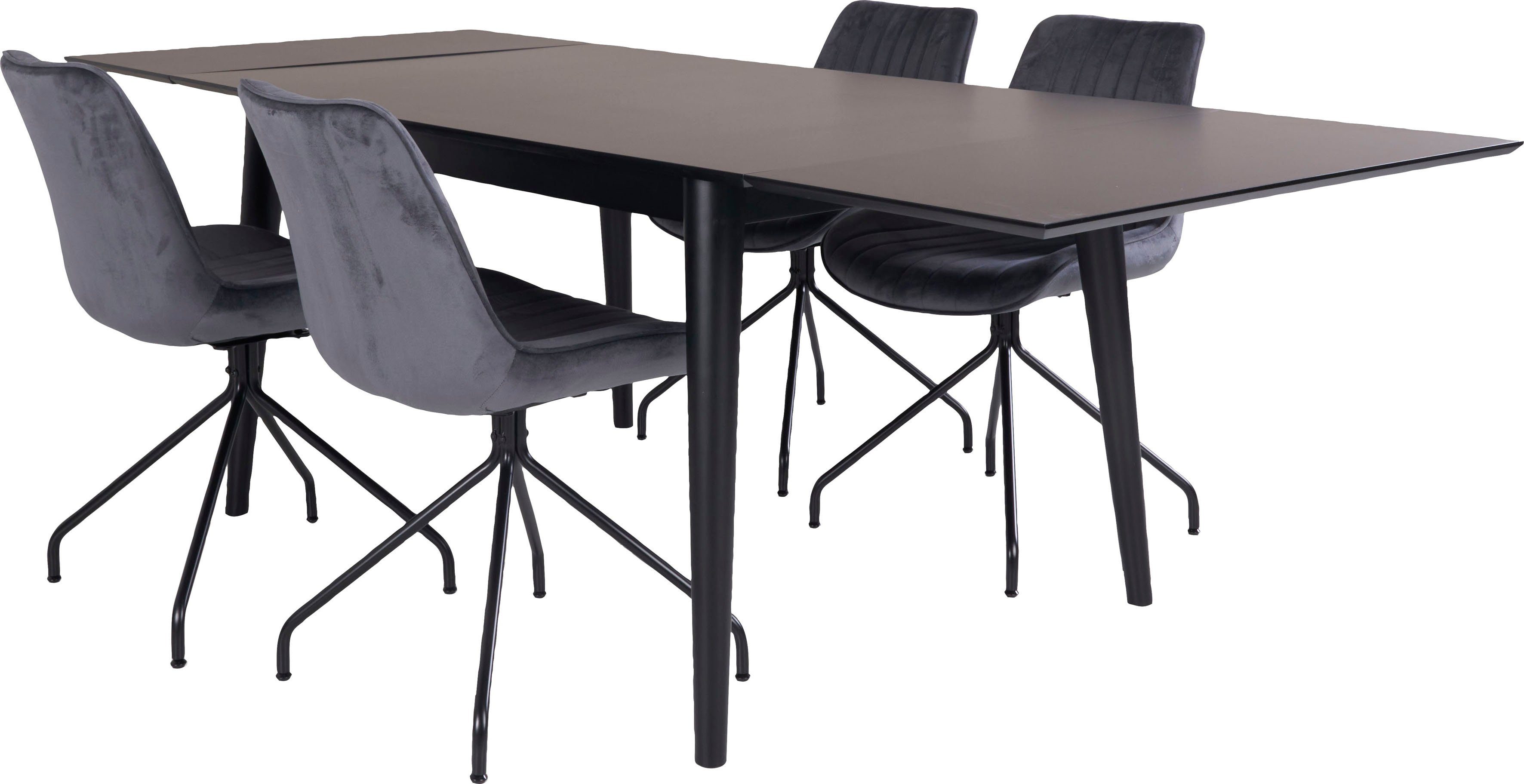 Homexperts Essgruppe Odense, (Set, Tisch ausziehbarem 5-tlg), grau/schwarz mit