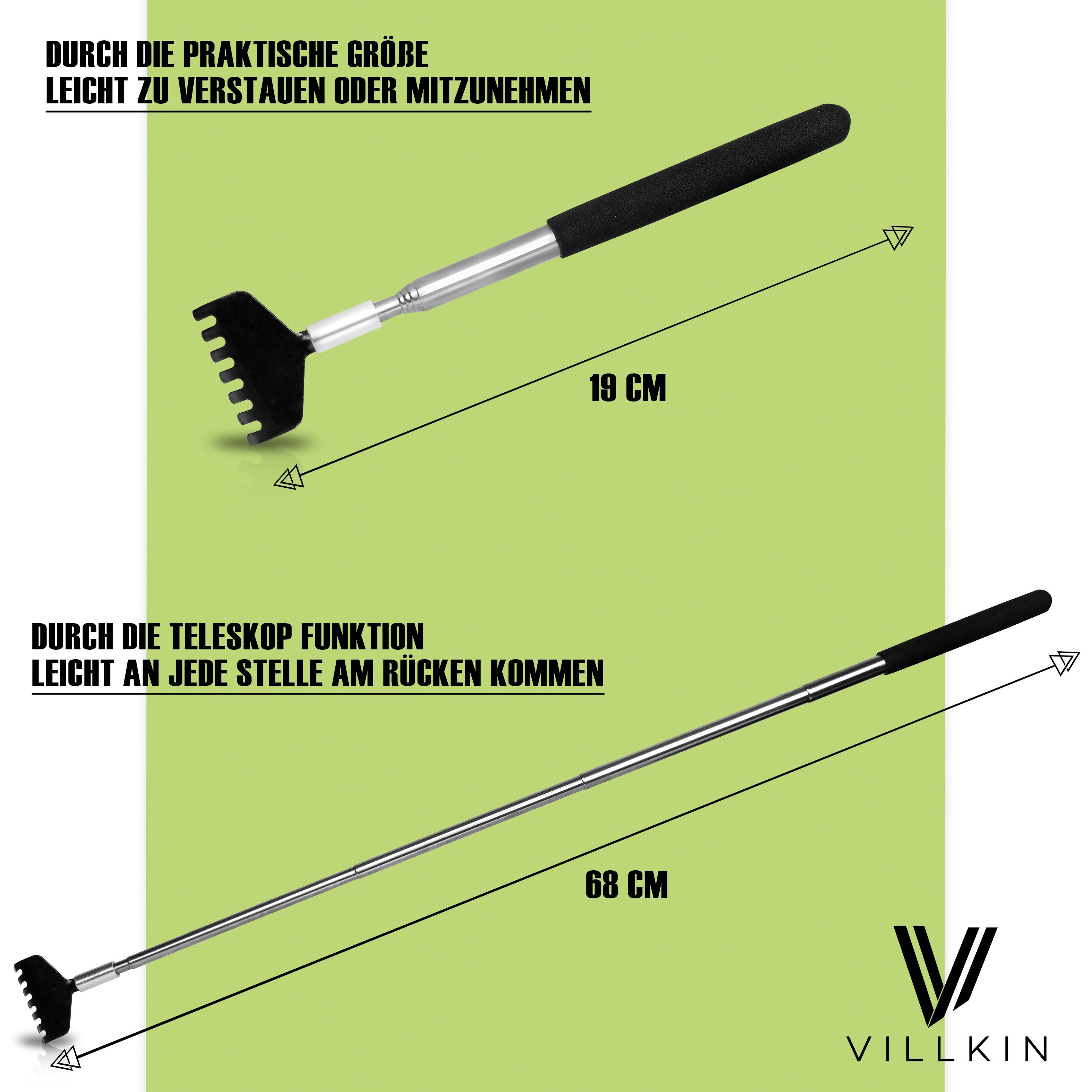 Villkin Massagebürste - Rückenkratzer, Teleskop Kratzstab, Kratzhilfe, Kratzhand (2 St), 2-tlg., 2 Rückenkratzer, Teleskop Funktion, lange Haltbarkeit, Gummierter Griff