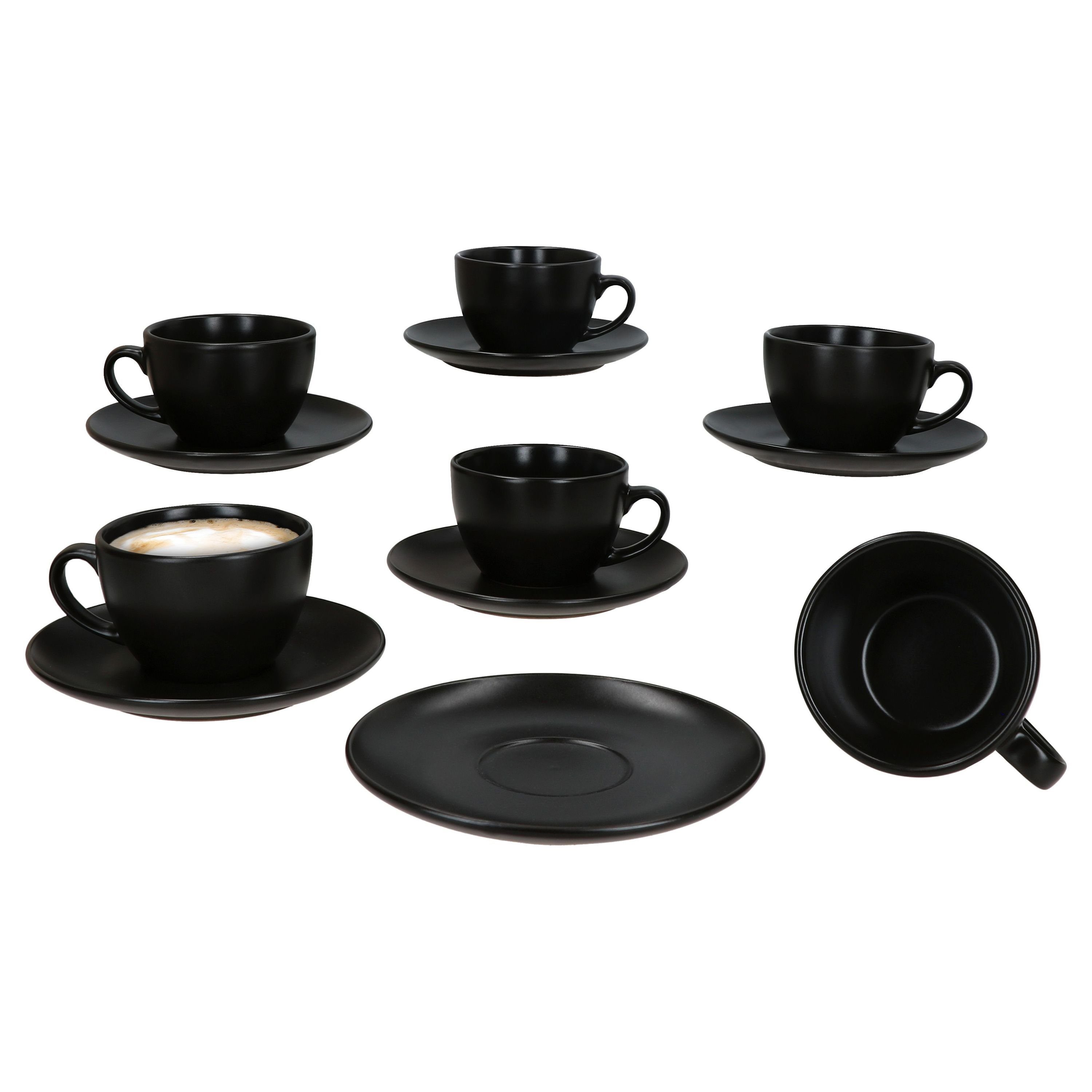 Tasse 6er Set Panther Kaffeetassen mit Untertassen für 6 Personen schwarz