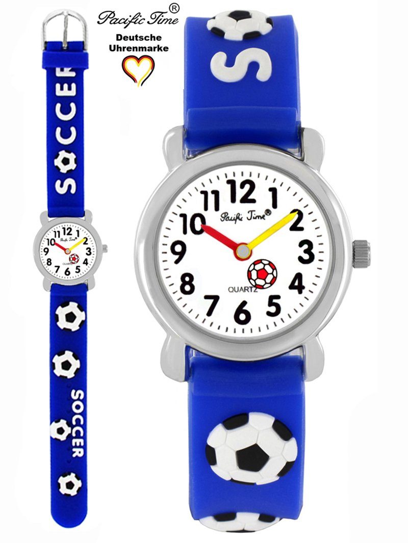 Pacific Time Quarzuhr Kinder Armbanduhr Fußball Silikonarmband, Gratis Versand blau