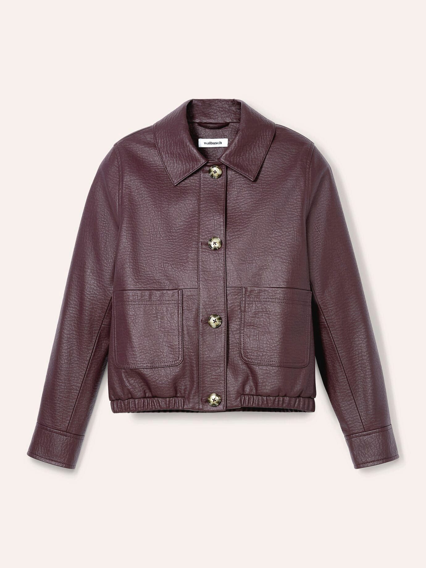 Walbusch Blouson Damen Veganer Blouson Lederoptik kurz Passform Italienisches Kunstleder, Merlot, Hemdkragen, 2 Taschen, pflegeleicht
