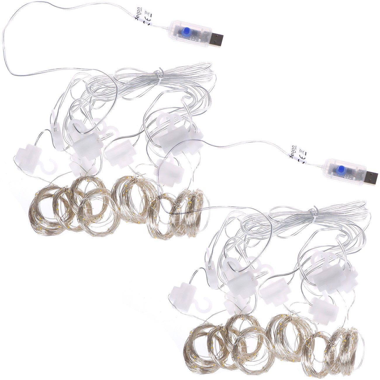 shop'n smile ideoon LED-Lichtervorhang LED Lichtervorhang 3W warmweiß 200 LEDs dimmbar 3x3m, 8 Lichtmodi & Timer, Per Fernbedienung dimmbar, Kürzbar
