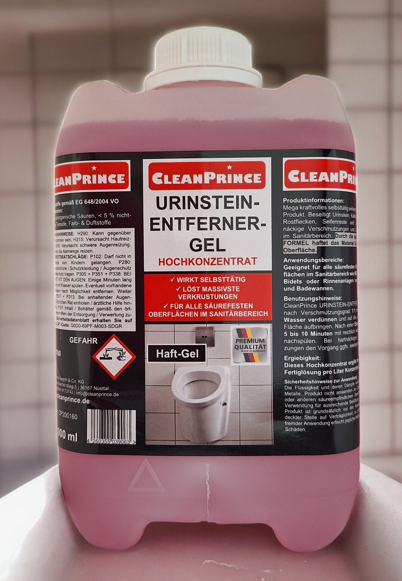 CleanPrince Urinsteinentferner Gel gelförmig, Hochkonzentrat Urinsteinlöser (selbsttätige Wirkungsweise)