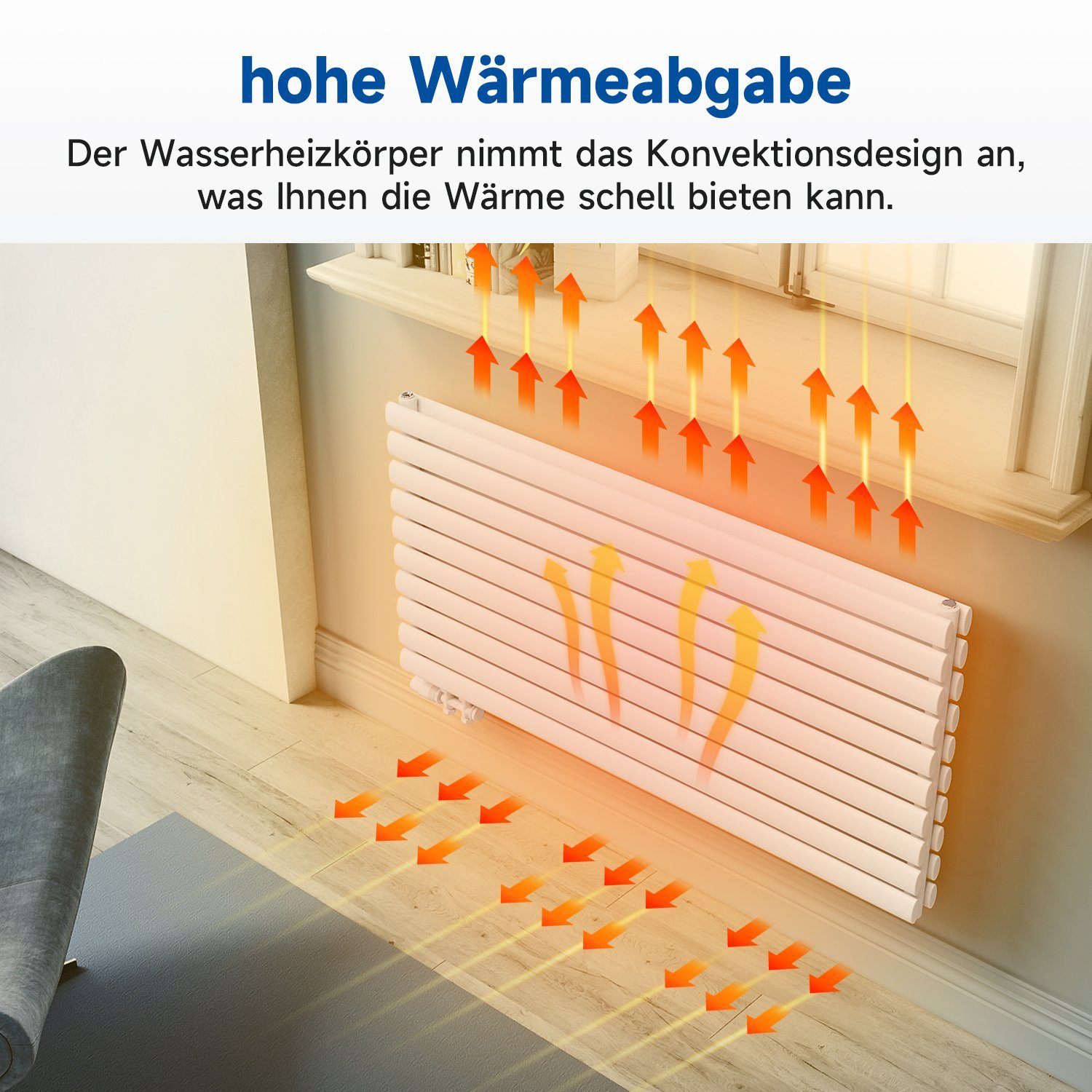 SONNI Designheizkörper Röhrenheizkörper Doppellagig 593x1200x79mm 1332 Watt Weiß/Anthrazit, mit Weiß/Anthrazit Multiblock, Heizungsbereich 9~14m² – Bild 5 von 5
