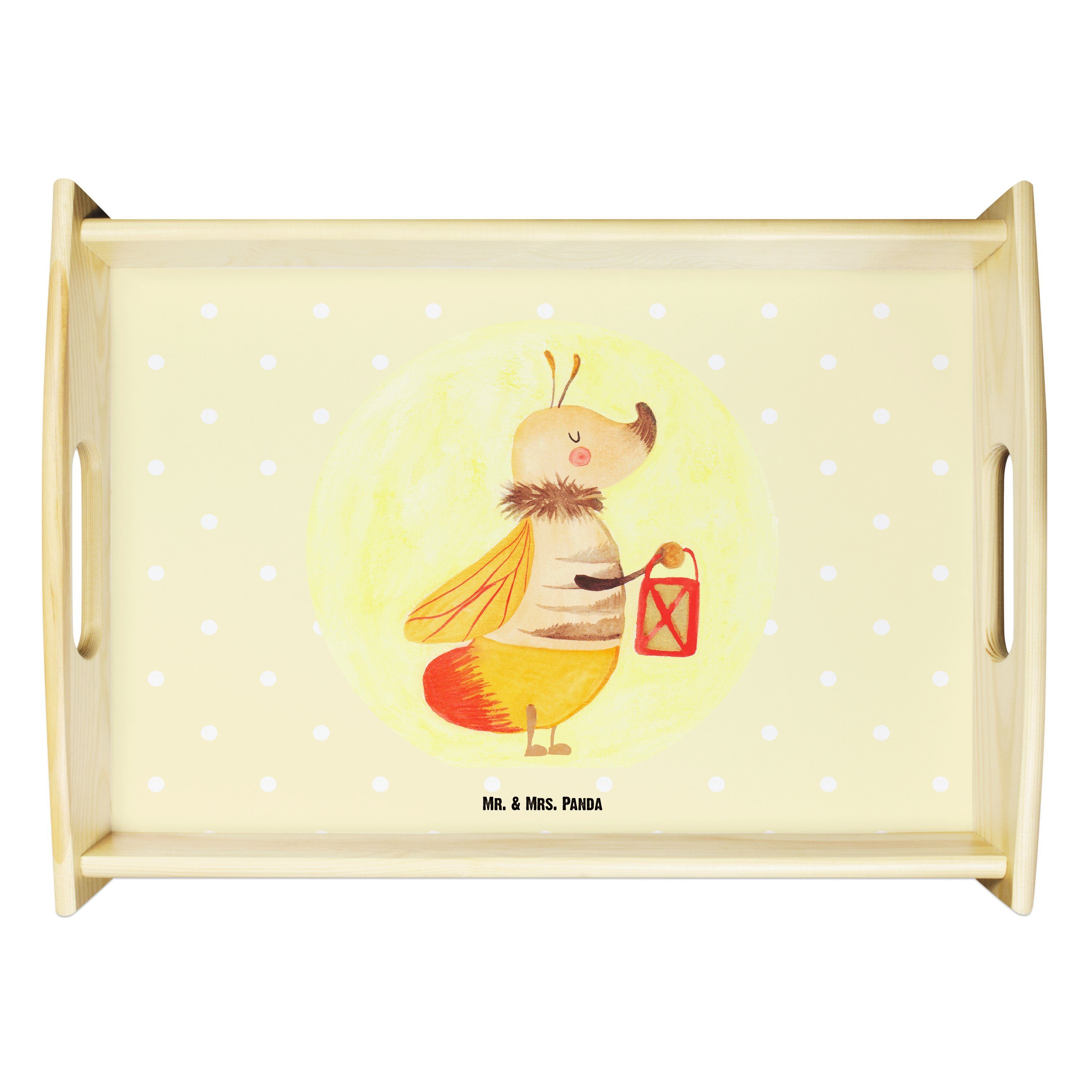 Mr. & Mrs. Panda Tablett Glühwürmchen - Gelb Pastell - Geschenk, Küchentablett, Liebesspruch, Echtholz lasiert, (1-tlg)